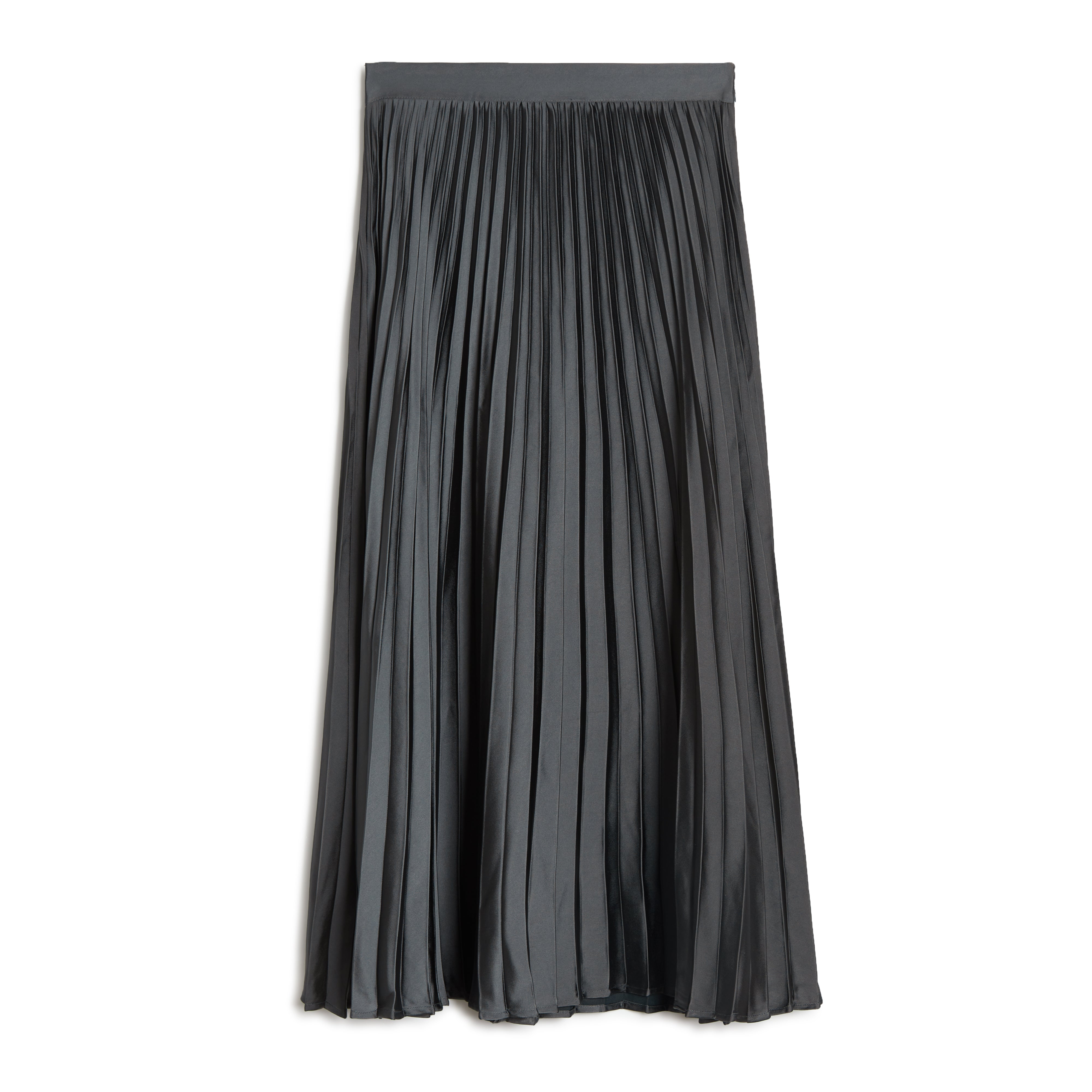 Grey Satin Pleat Skirt