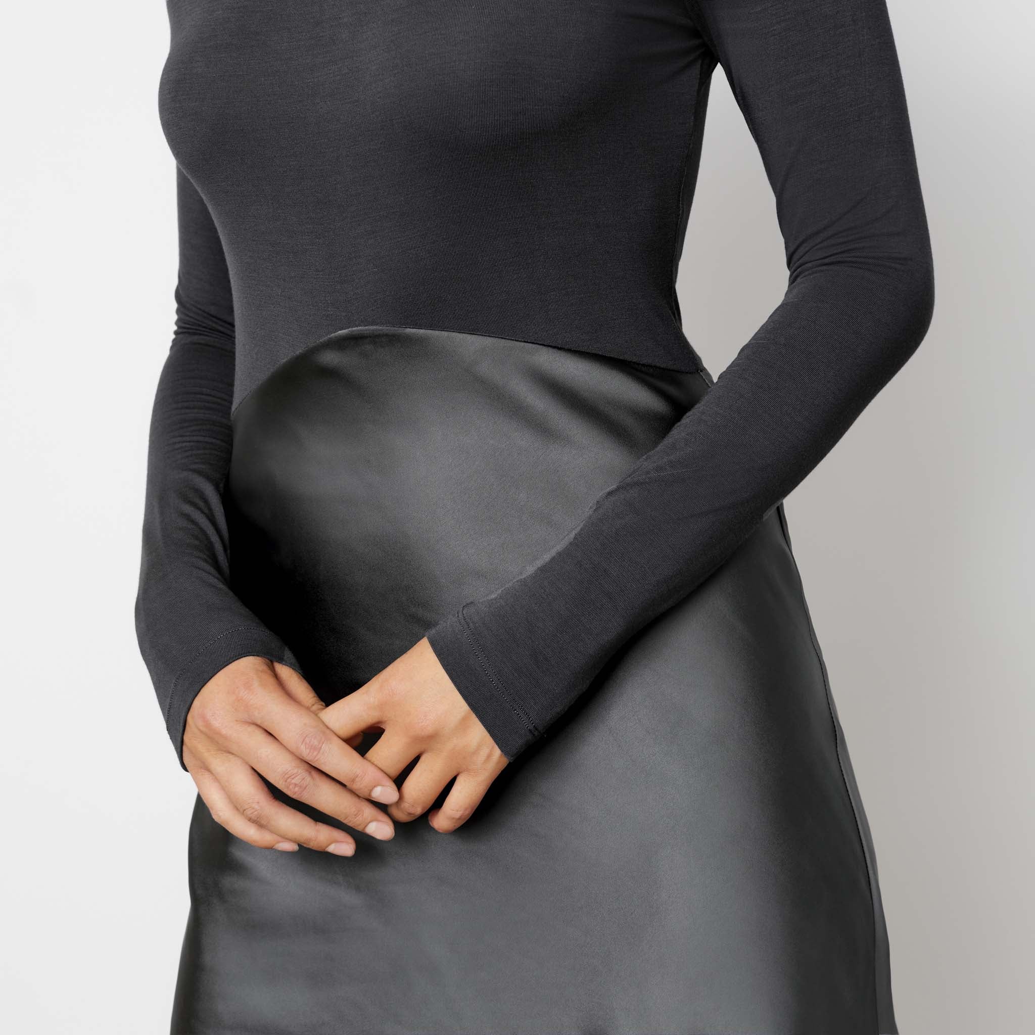 Turtle Neck Satin and Jersey Dress