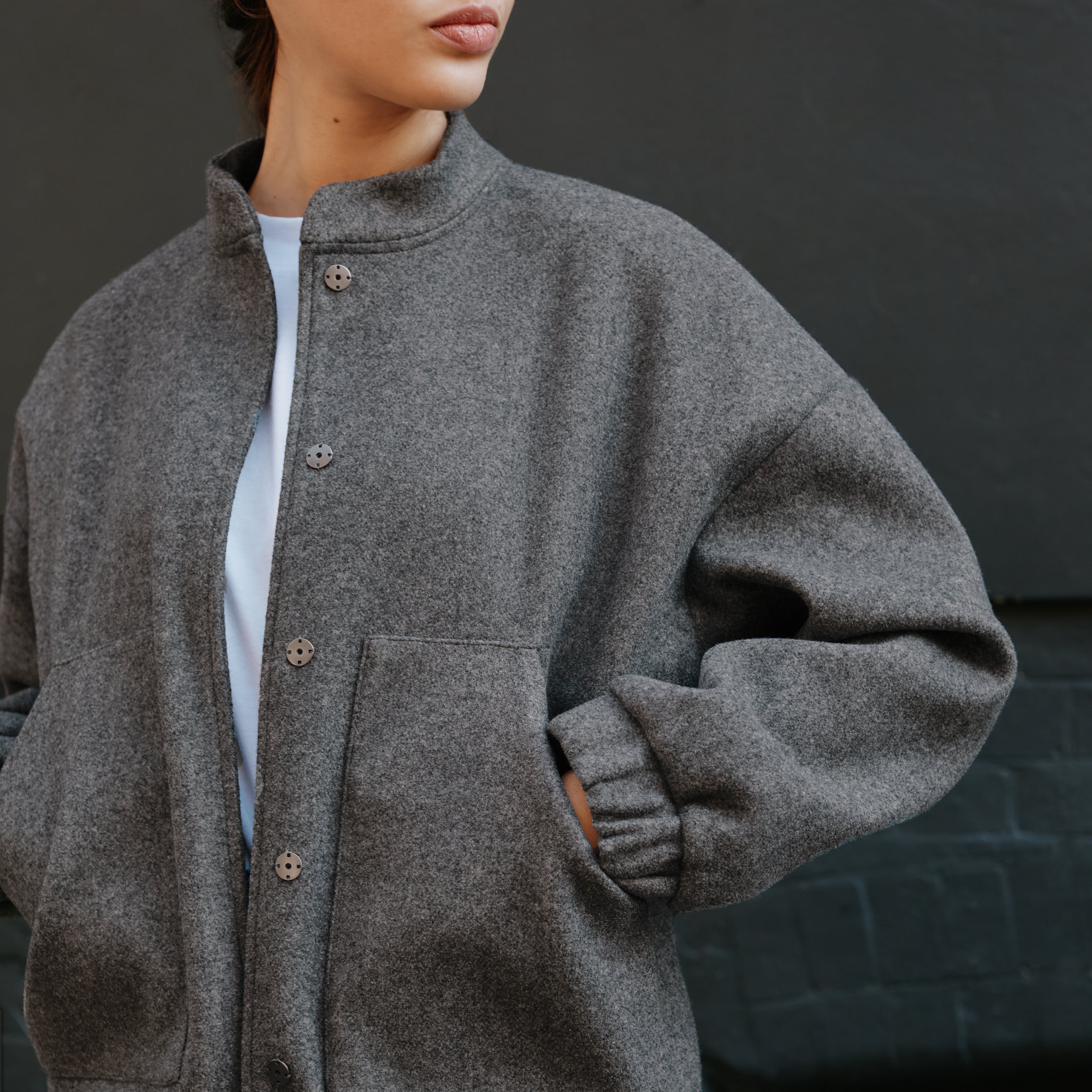 Re-Loved Grey Flannel Bomber Jacket - Size 10
