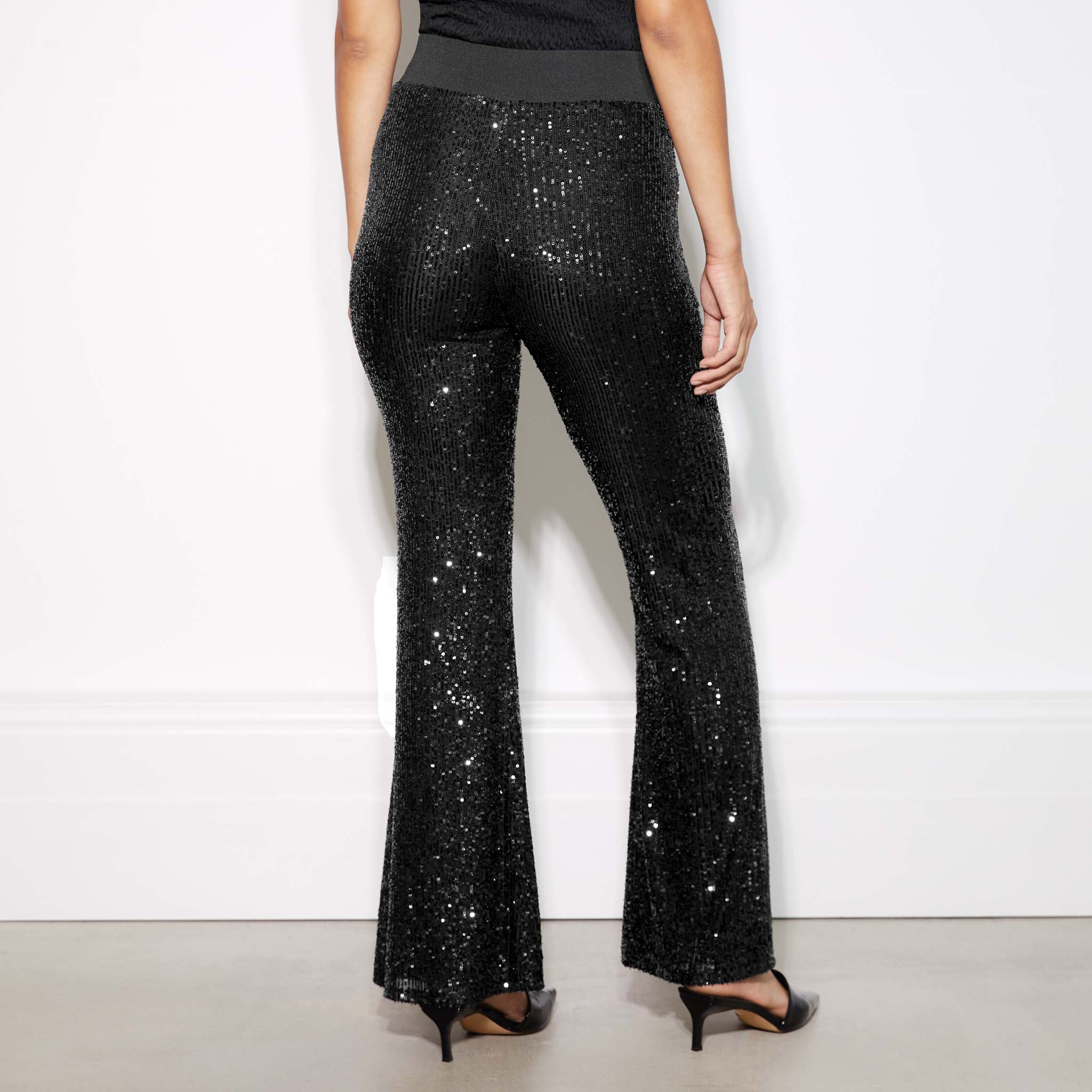 Womens Sequin Flare Pants High Waist Glitter Wide Leg Bell Bottom Leggings  Party Trousers (Black, S) at Amazon Women's Clothing store
