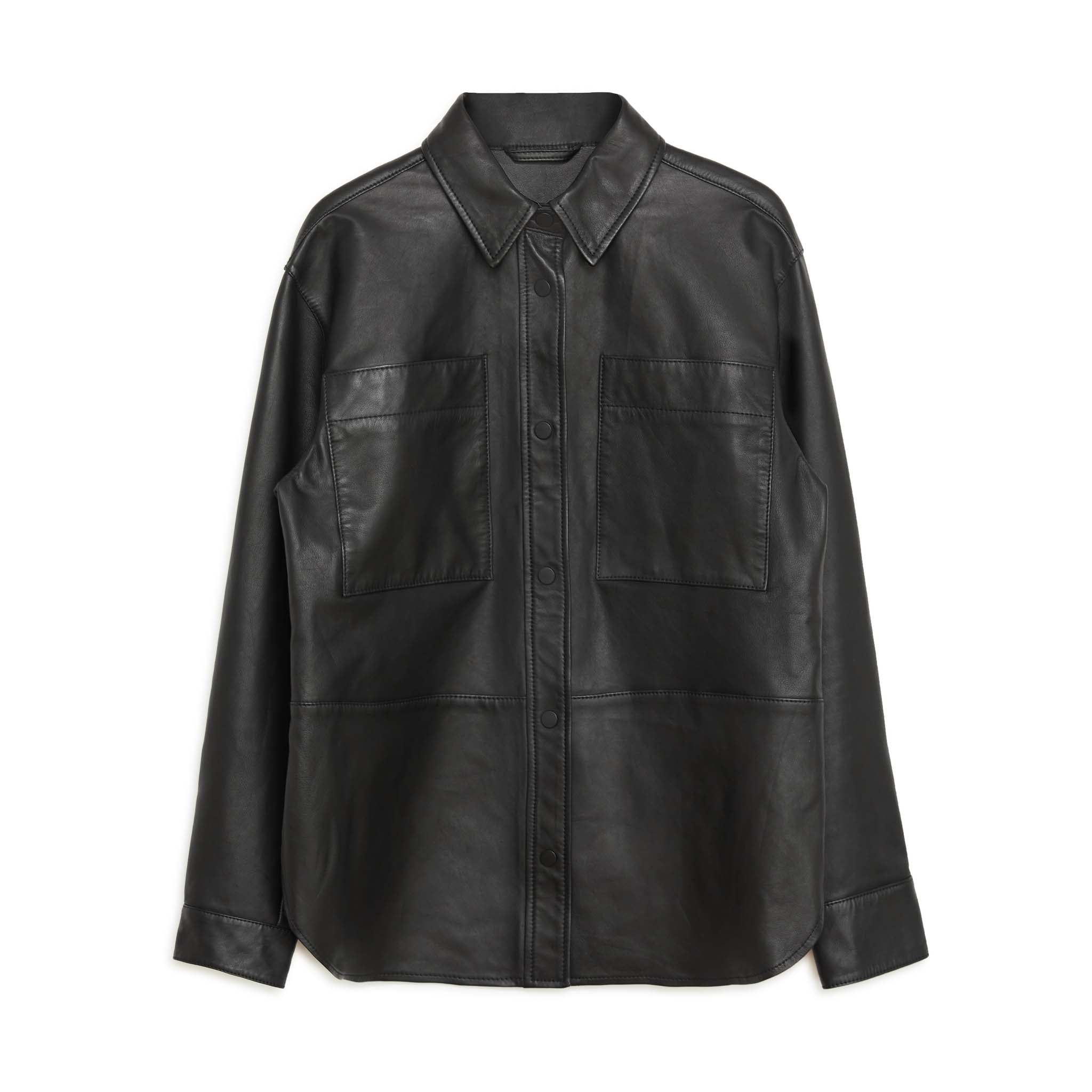 Black leather shirt jacket sales
