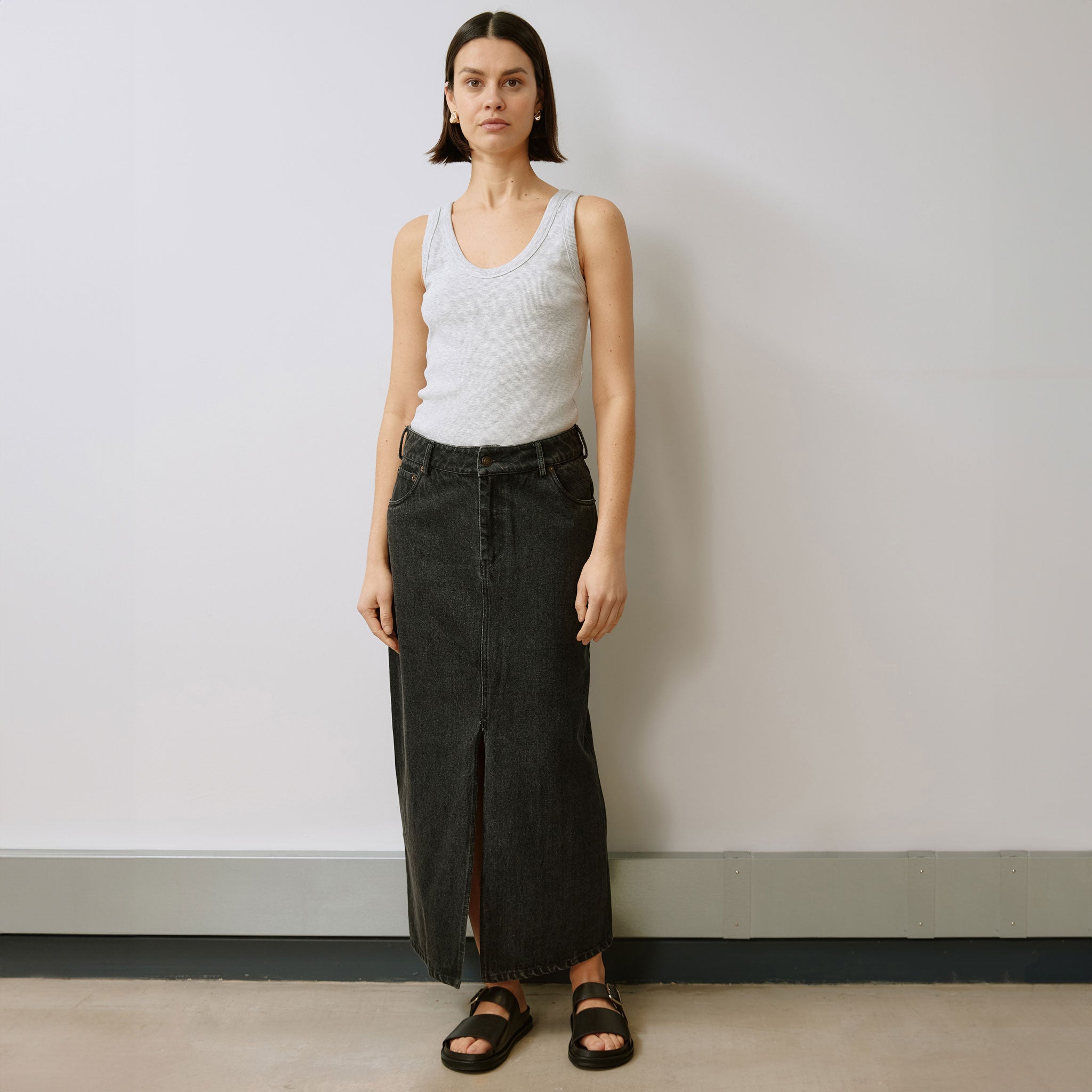 Black Denim Midi Skirt