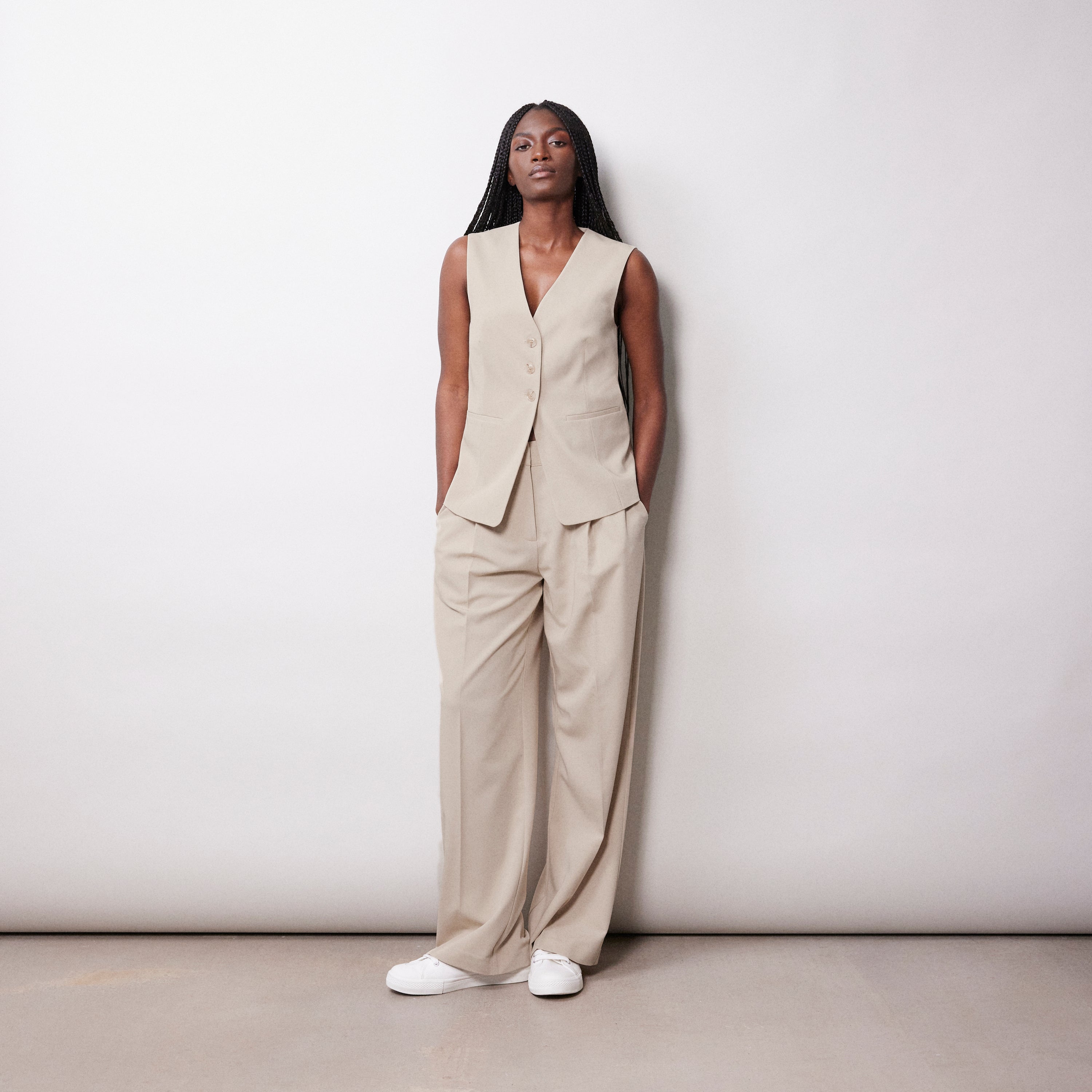 Re-Loved Stone Tailored Cutaway Waistcoat - Size 14