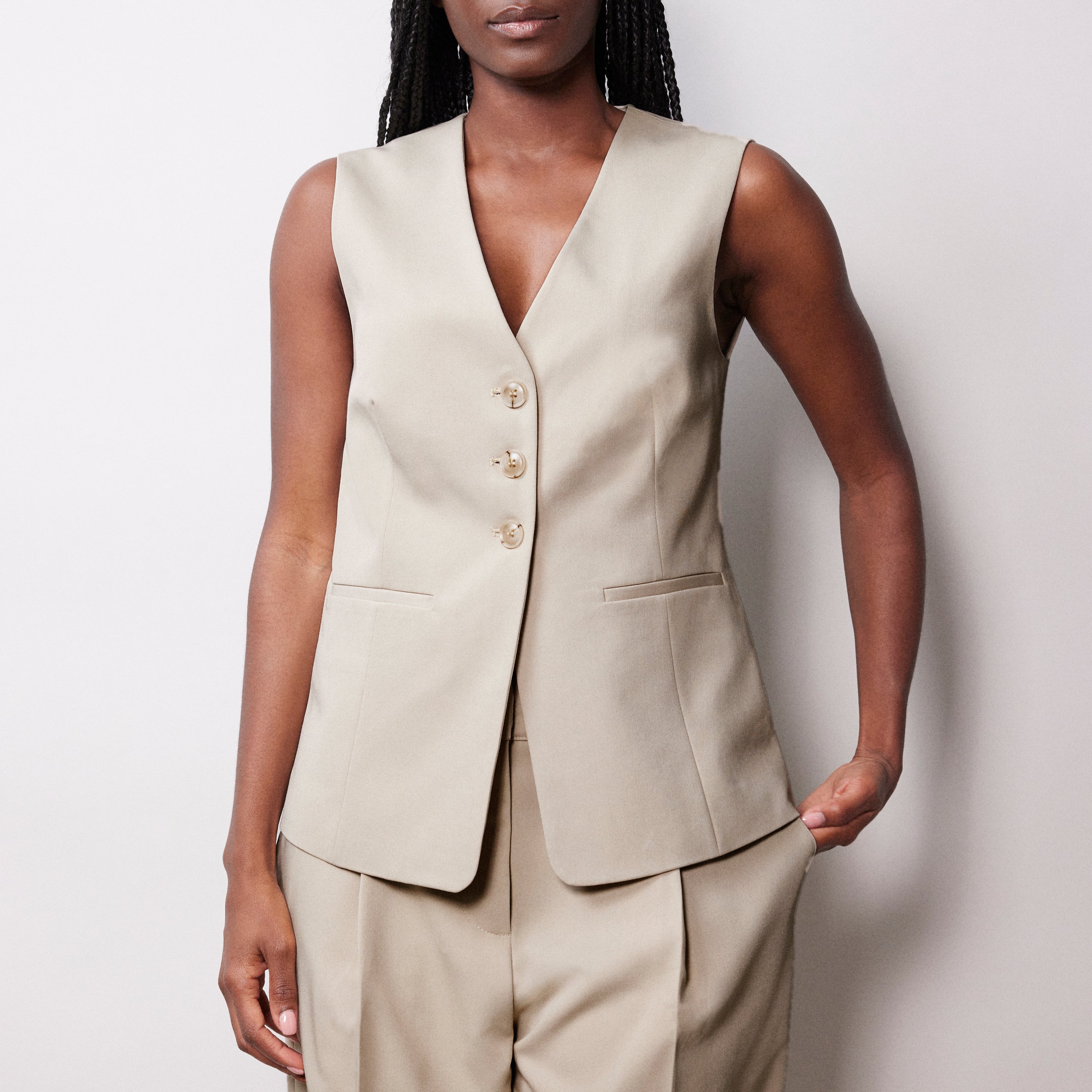 Re-Loved Stone Tailored Cutaway Waistcoat - Size 14