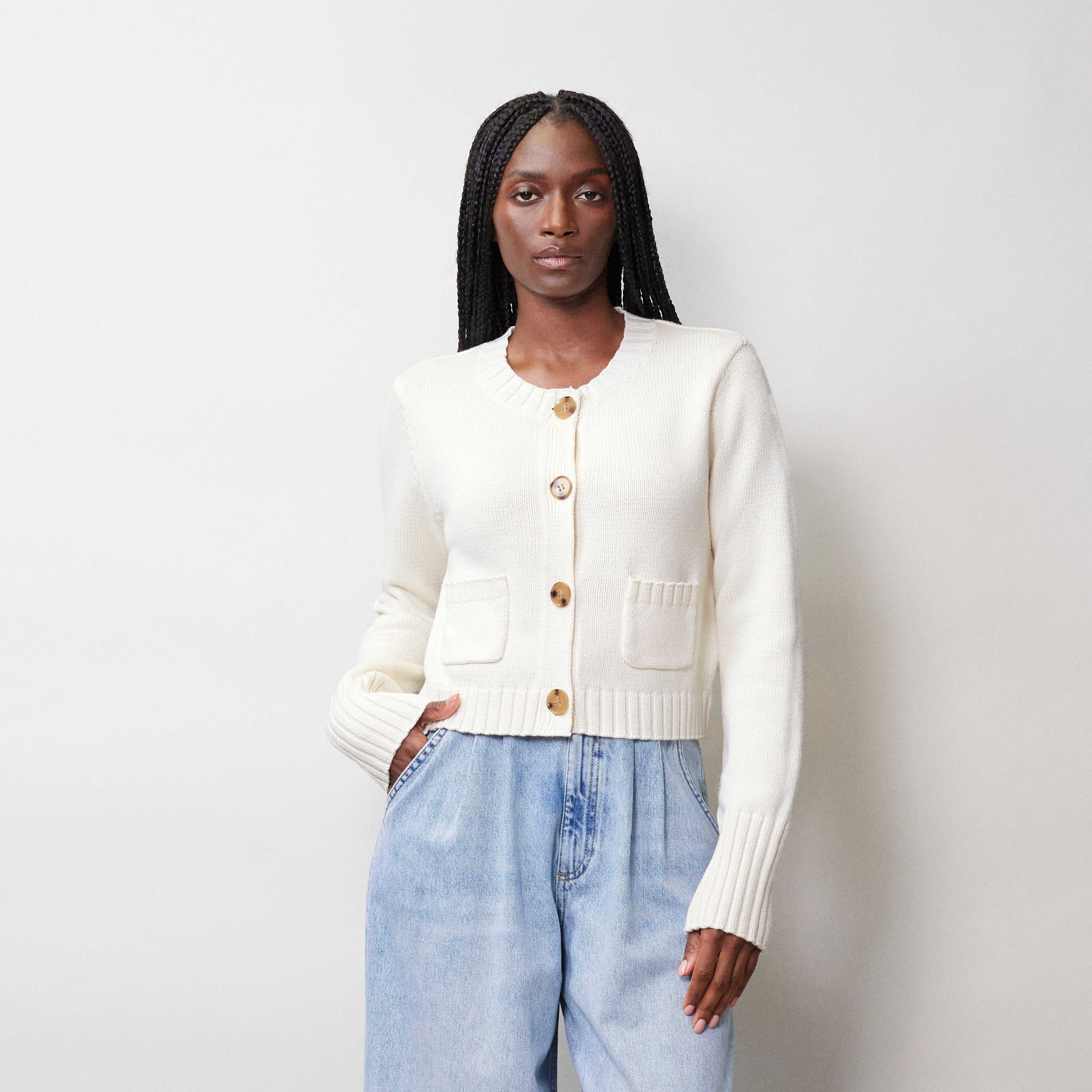 Cream Cropped Cardigan, Sustainable Womenswear