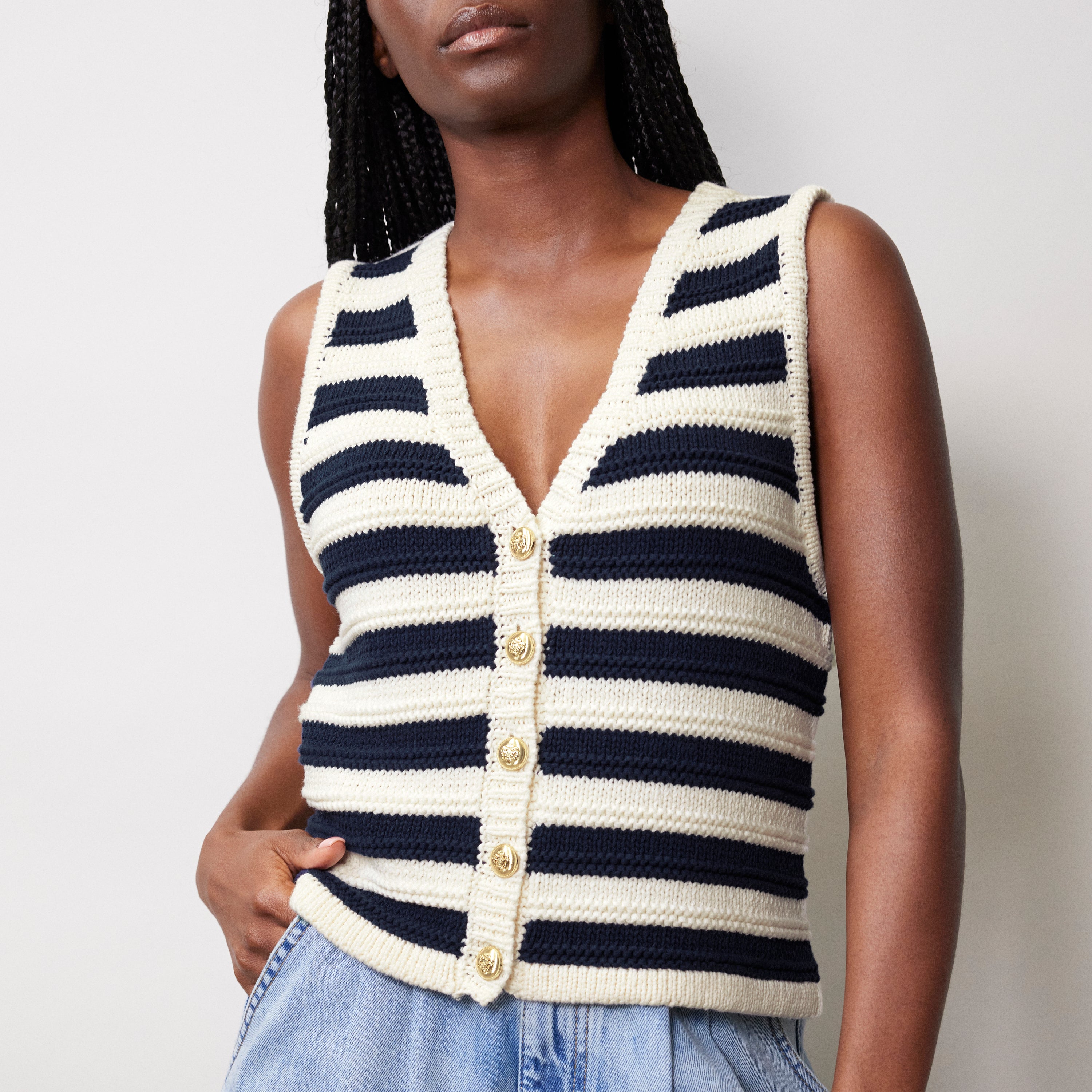 Textured Stripe Knitted Waistcoat