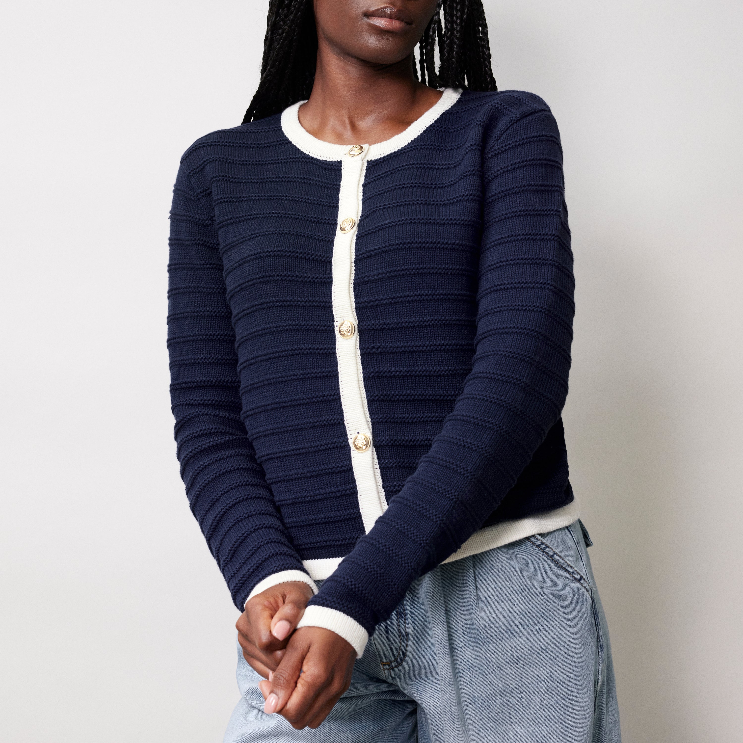 Re-Loved Knitted Contrast Trim Jacket - Size 10