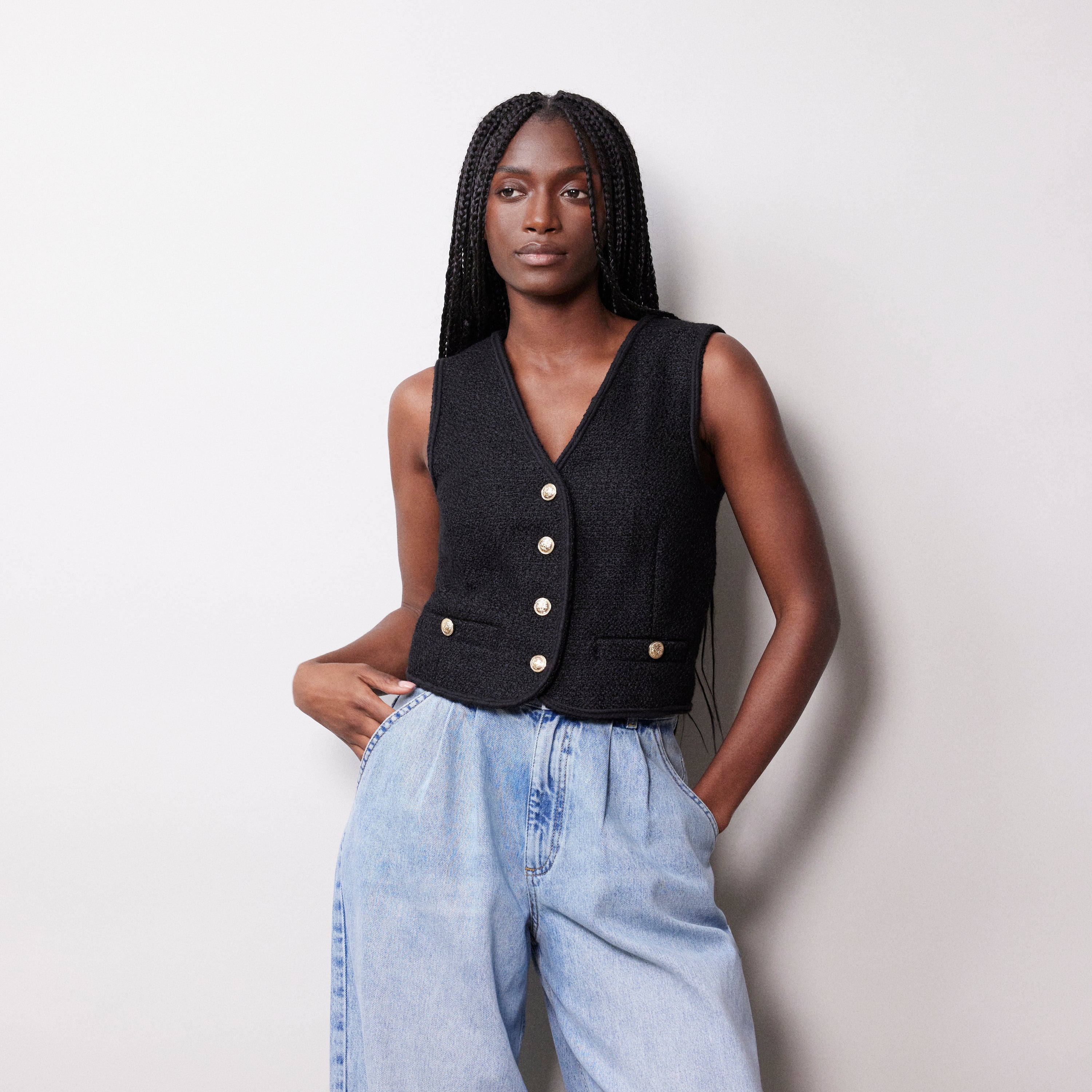 Re-Loved Black Tweed Waistcoat - Size 14