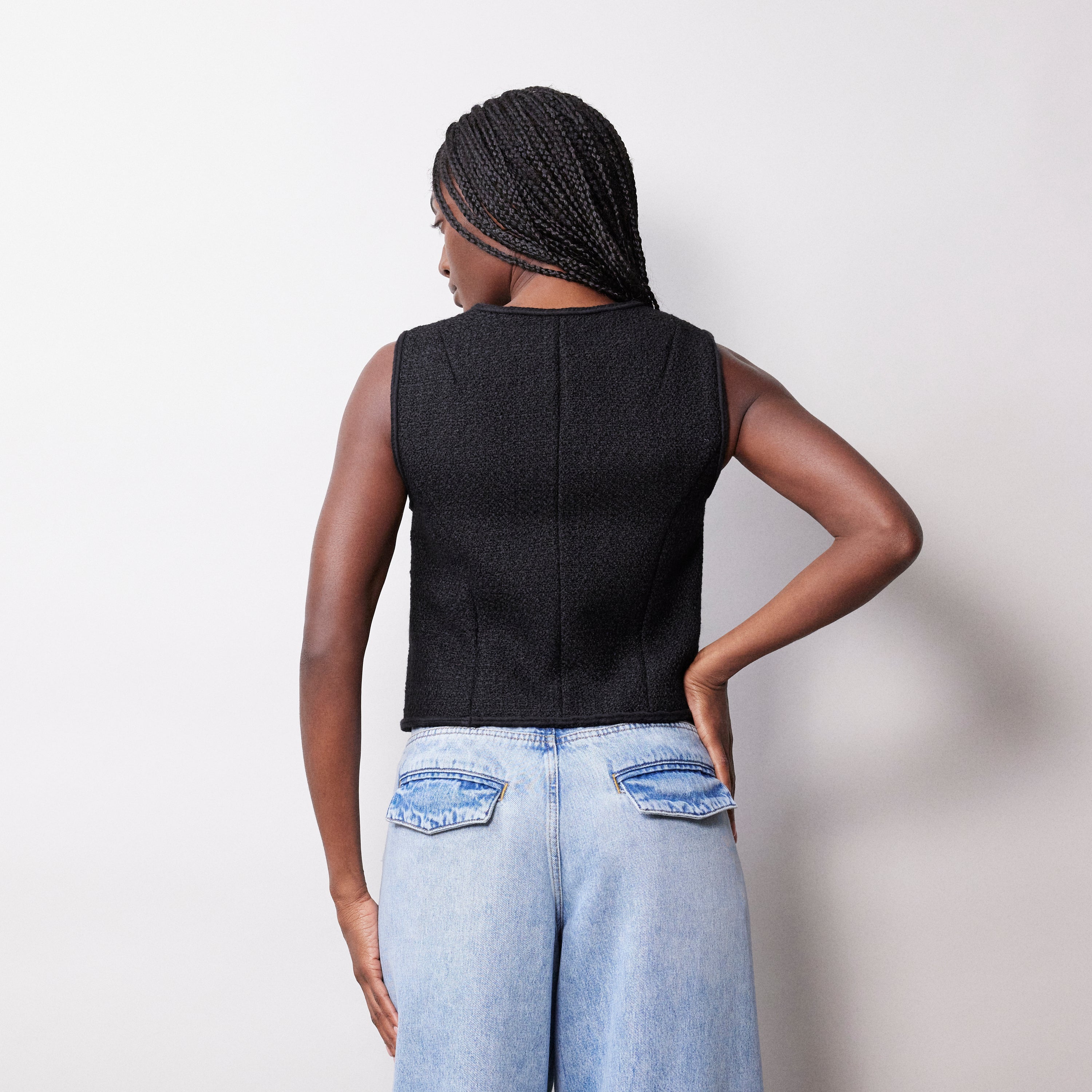 Re-Loved Black Tweed Waistcoat - Size 14