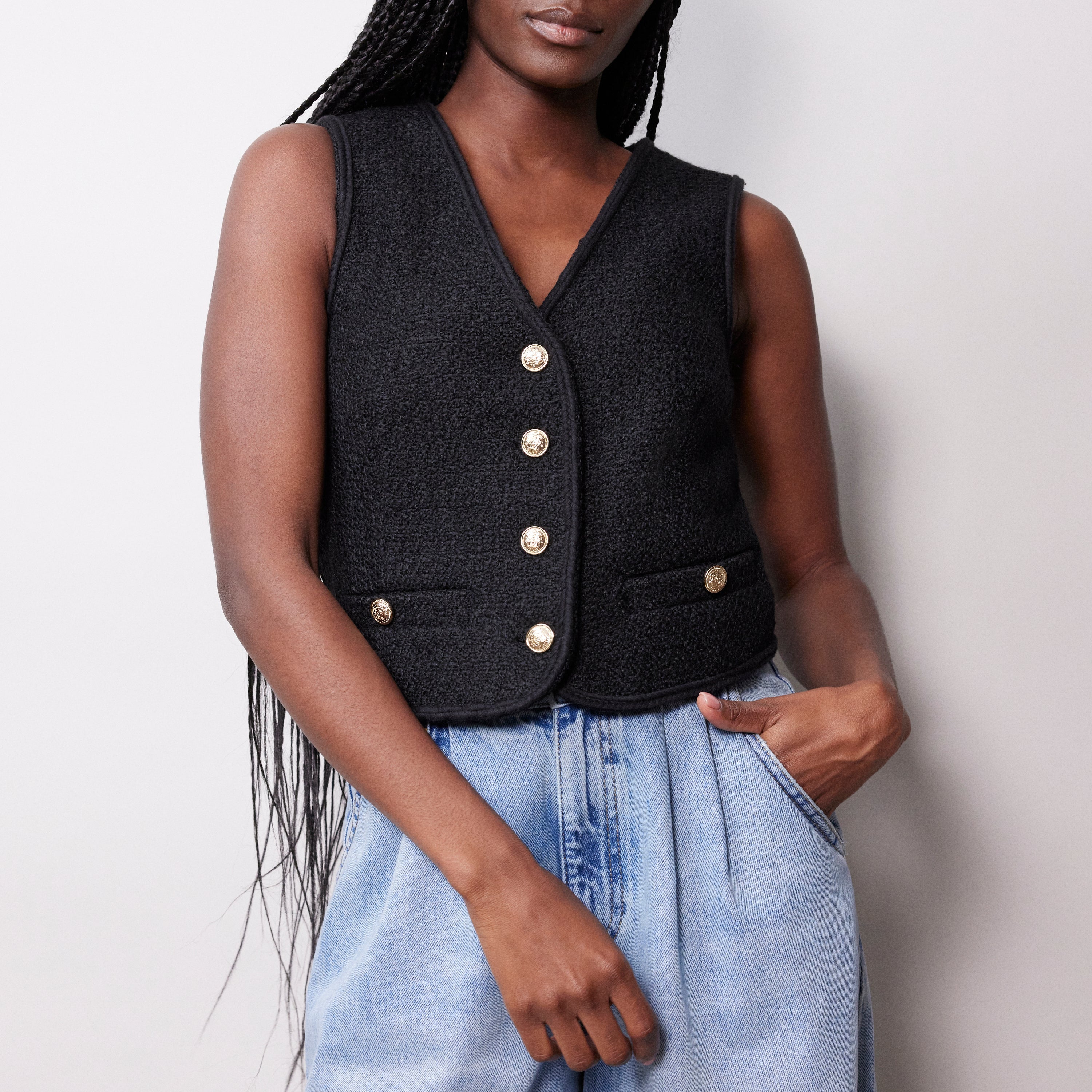 Re-Loved Black Tweed Waistcoat - Size 14