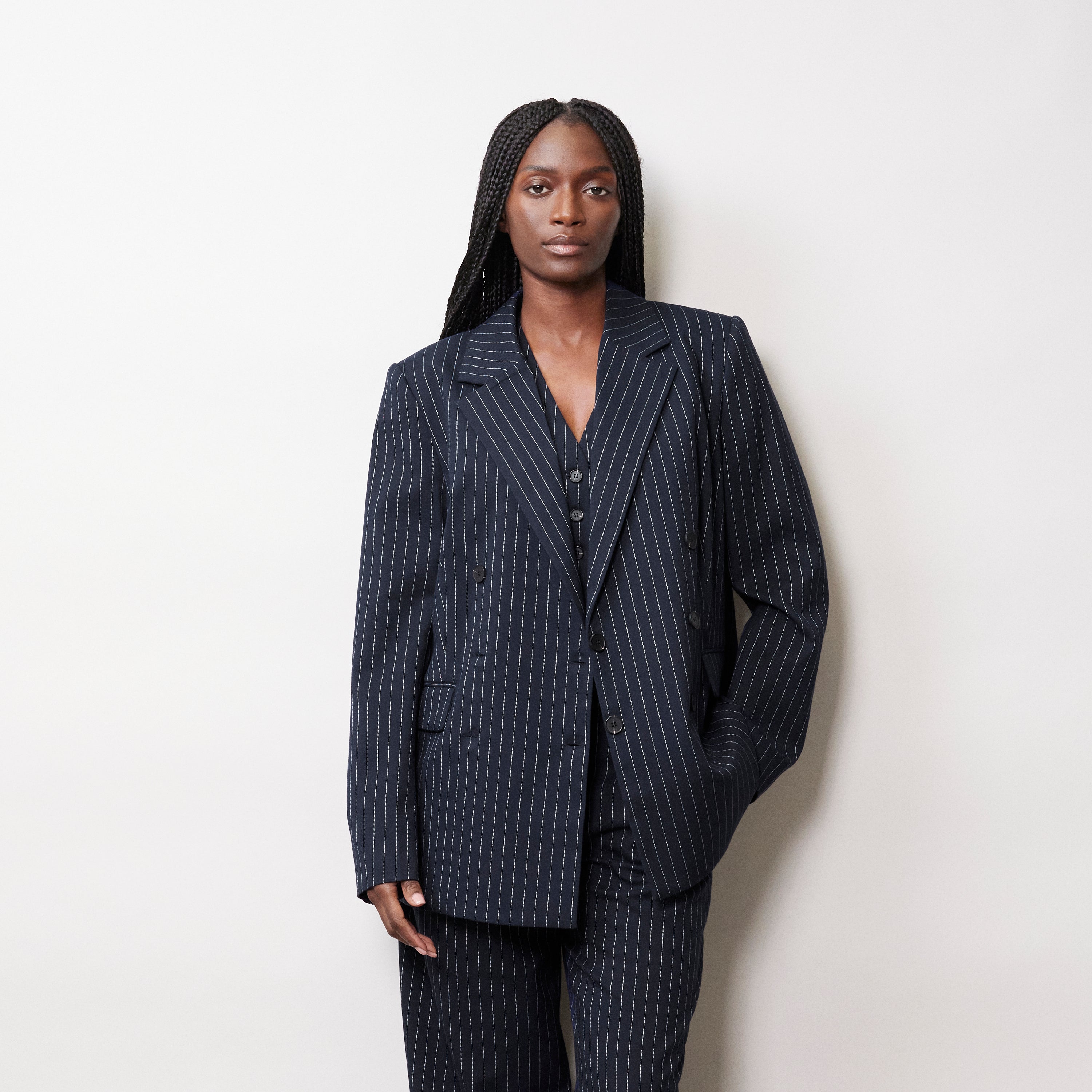 Re-Loved Navy Pinstripe Jacket - Size 18