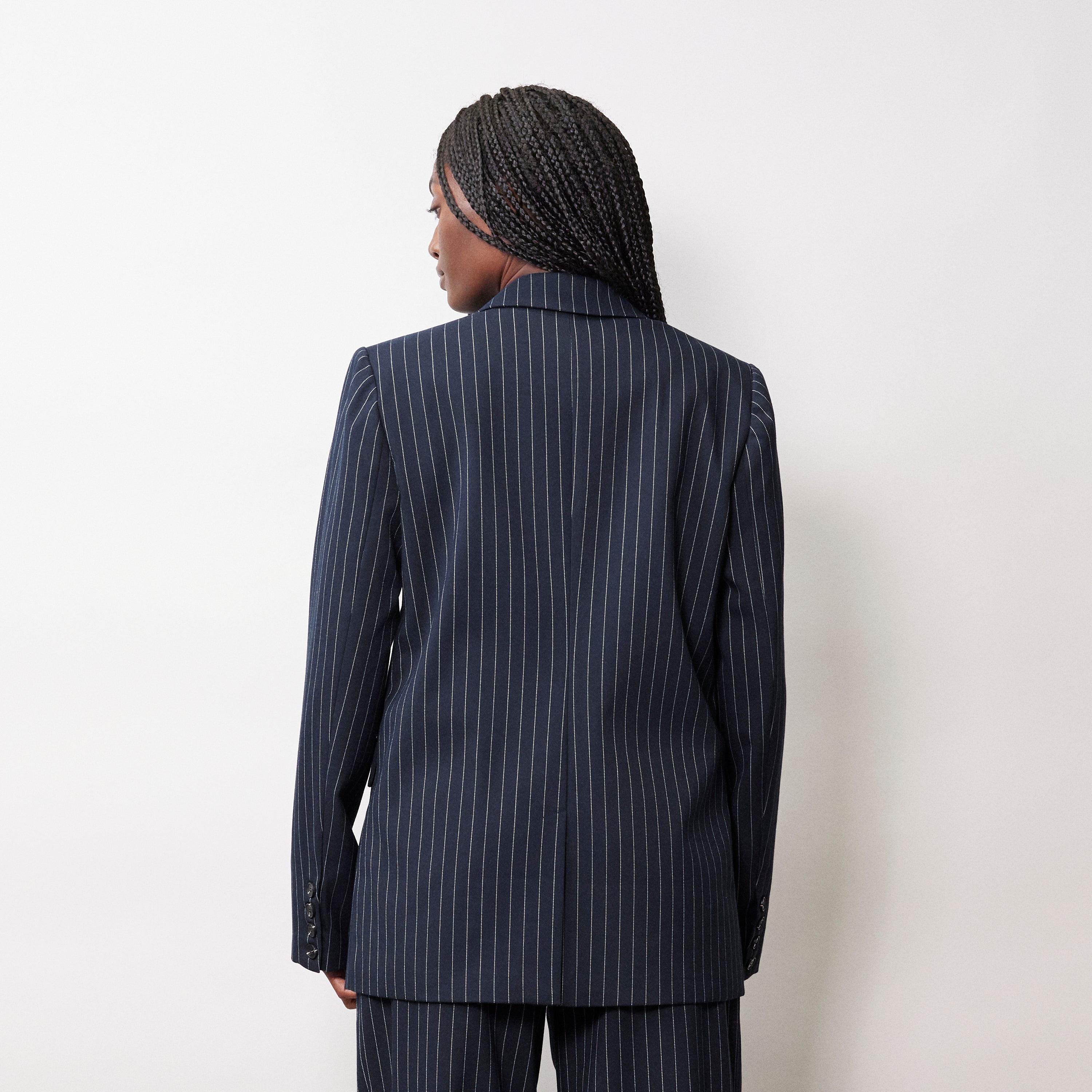 Re-Loved  Navy Pinstripe Jacket - Size 10