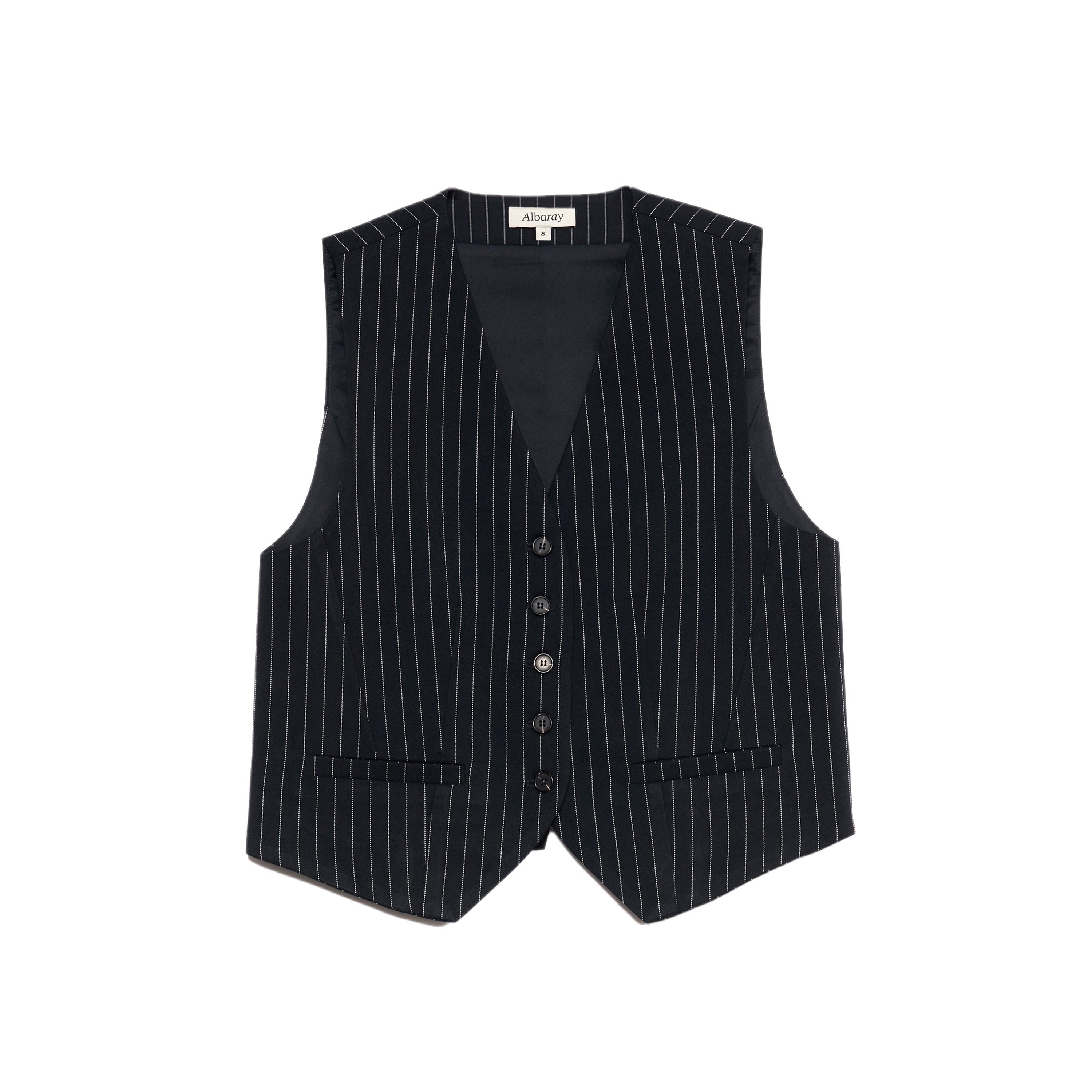 Navy Pinstripe Waistcoat Sustainable Womenswear Albaray