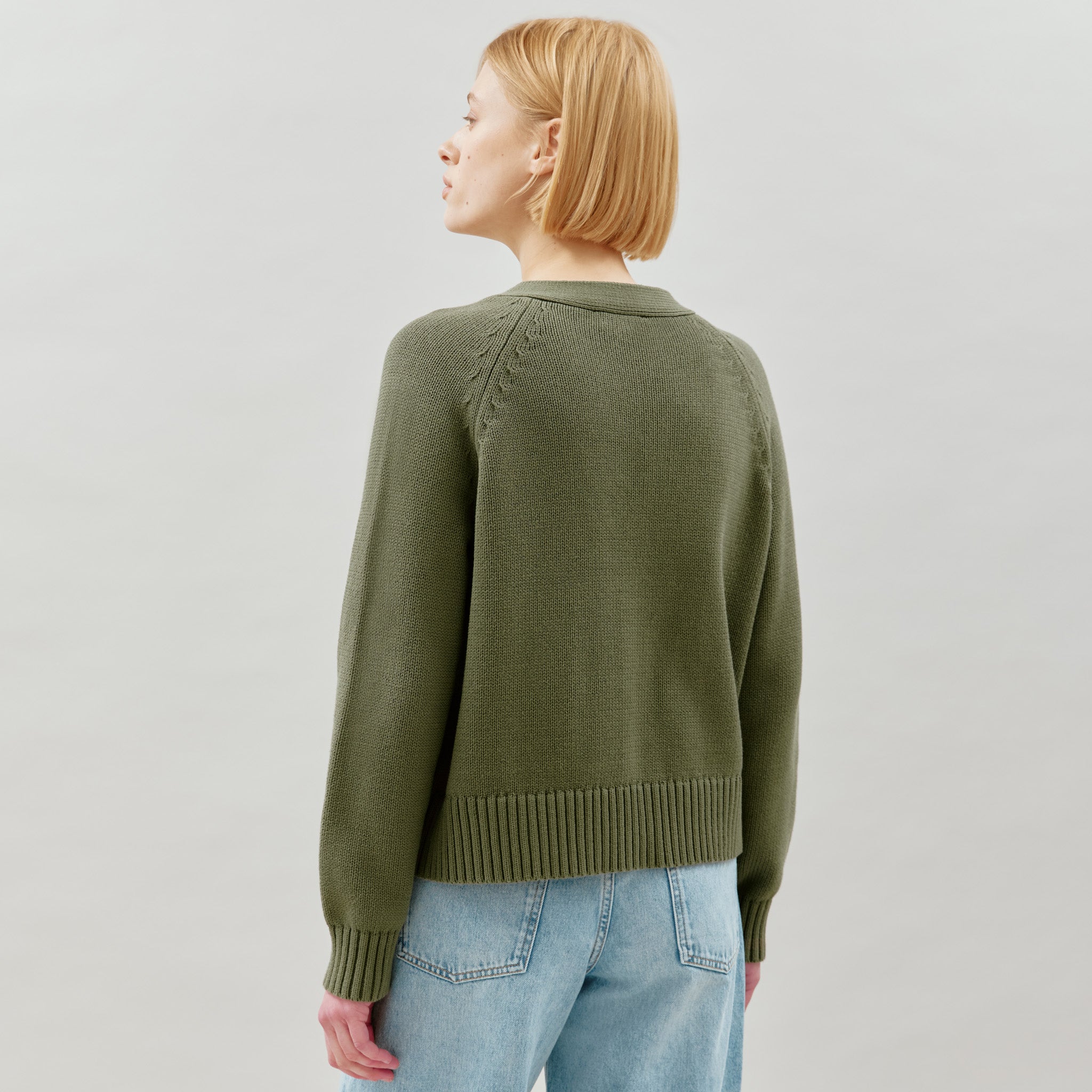 Re-Loved  Olive Relaxed Cotton Cardigan - Size 8