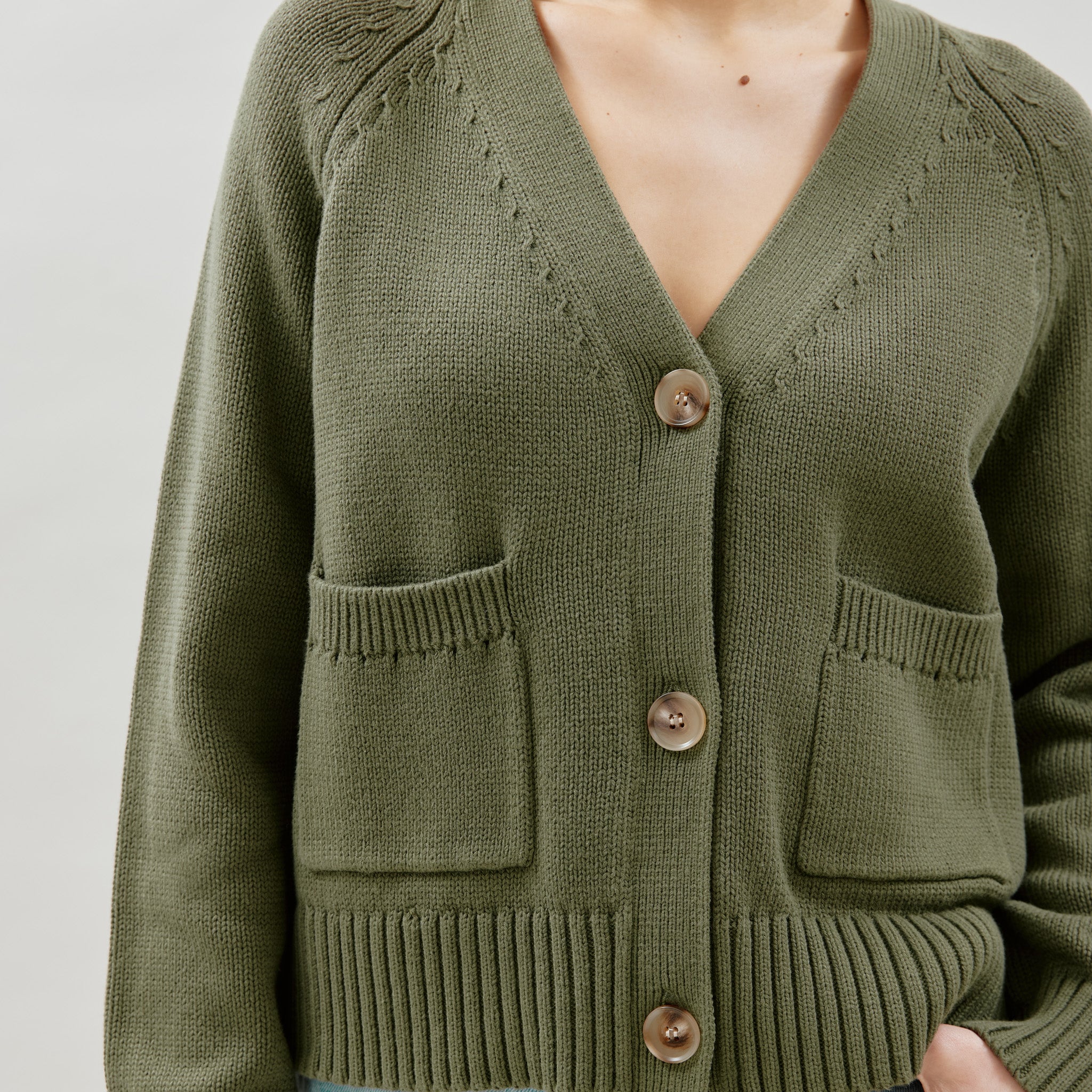 Olive Relaxed Cotton Cardigan