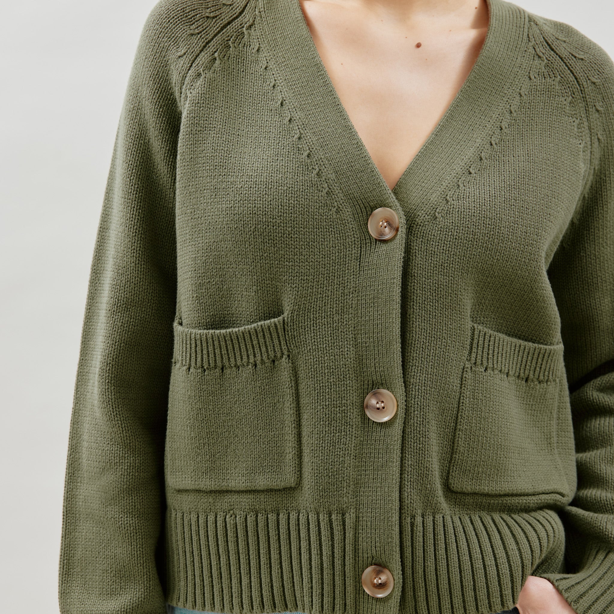 Re-Loved  Olive Relaxed Cotton Cardigan - Size 8