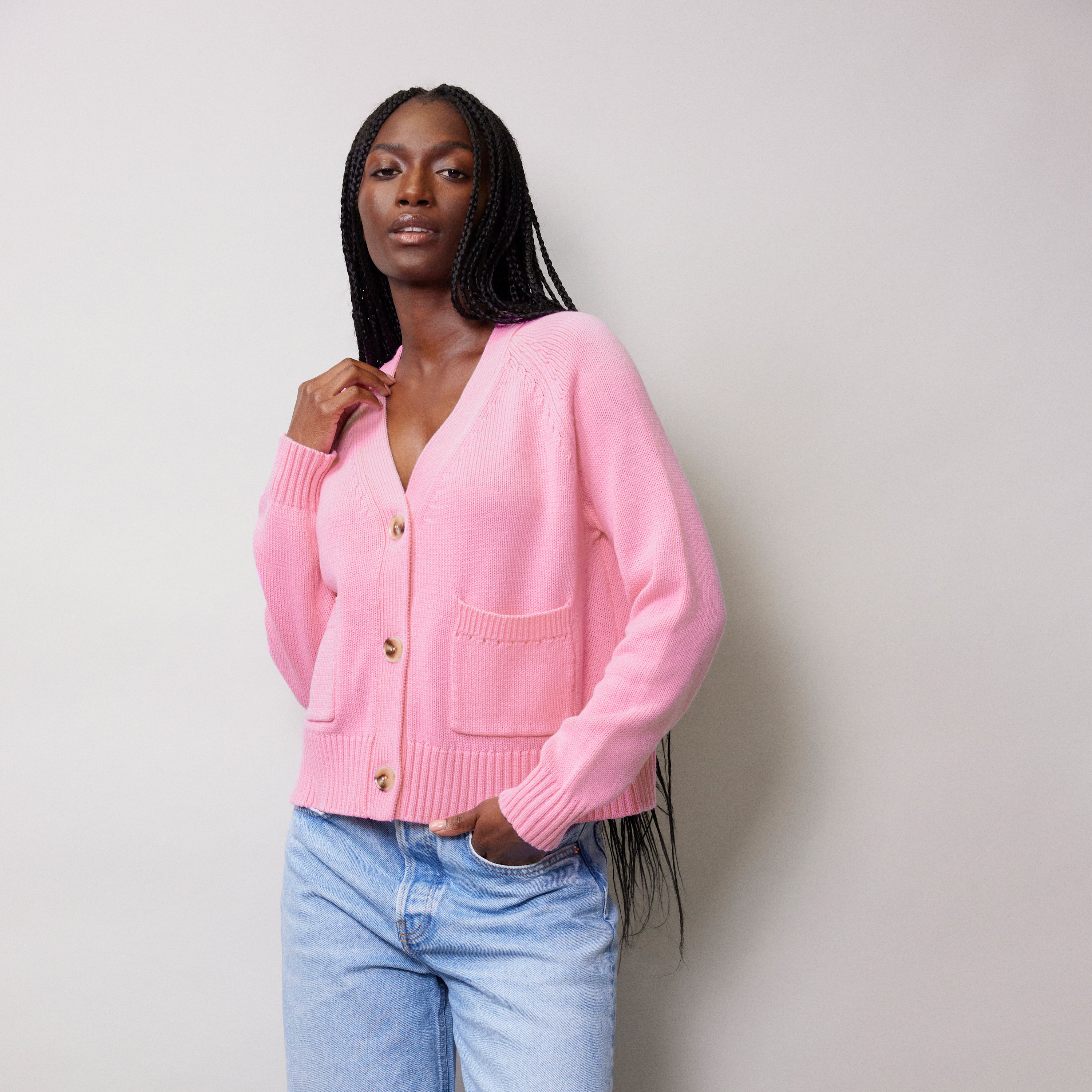 Pink Relaxed Cotton Cardigan
