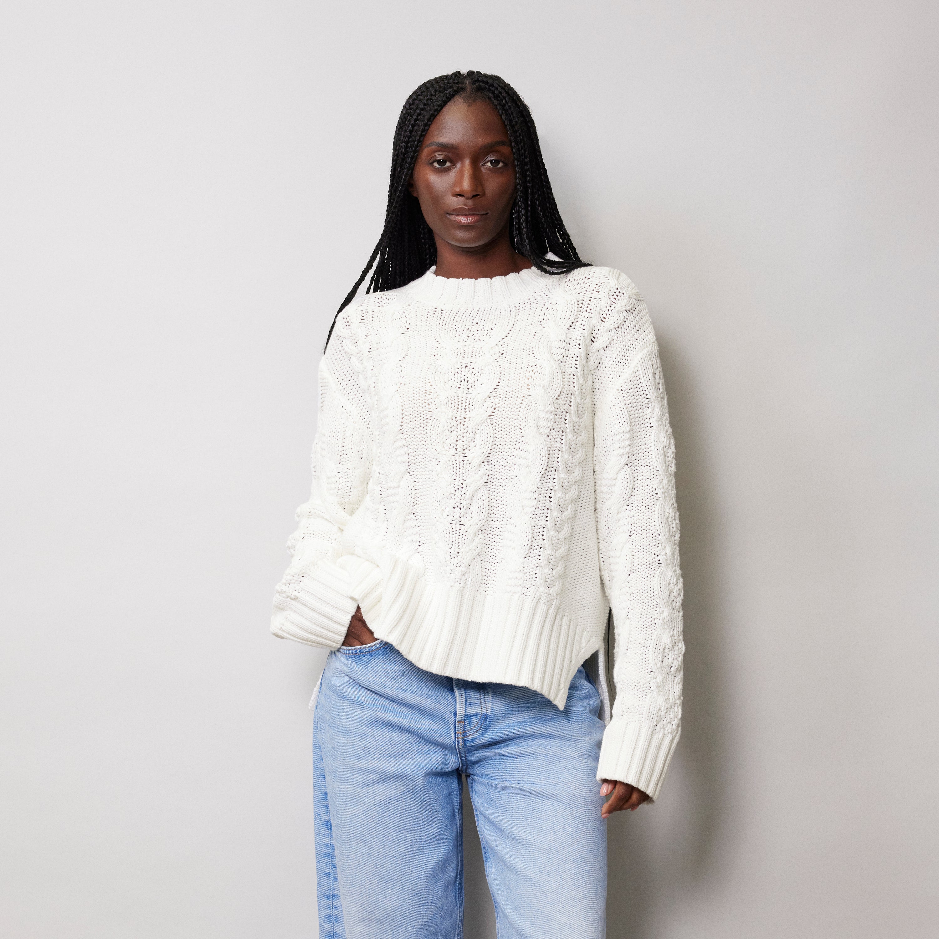 Re-Loved White Cotton Cable Jumper Size 10