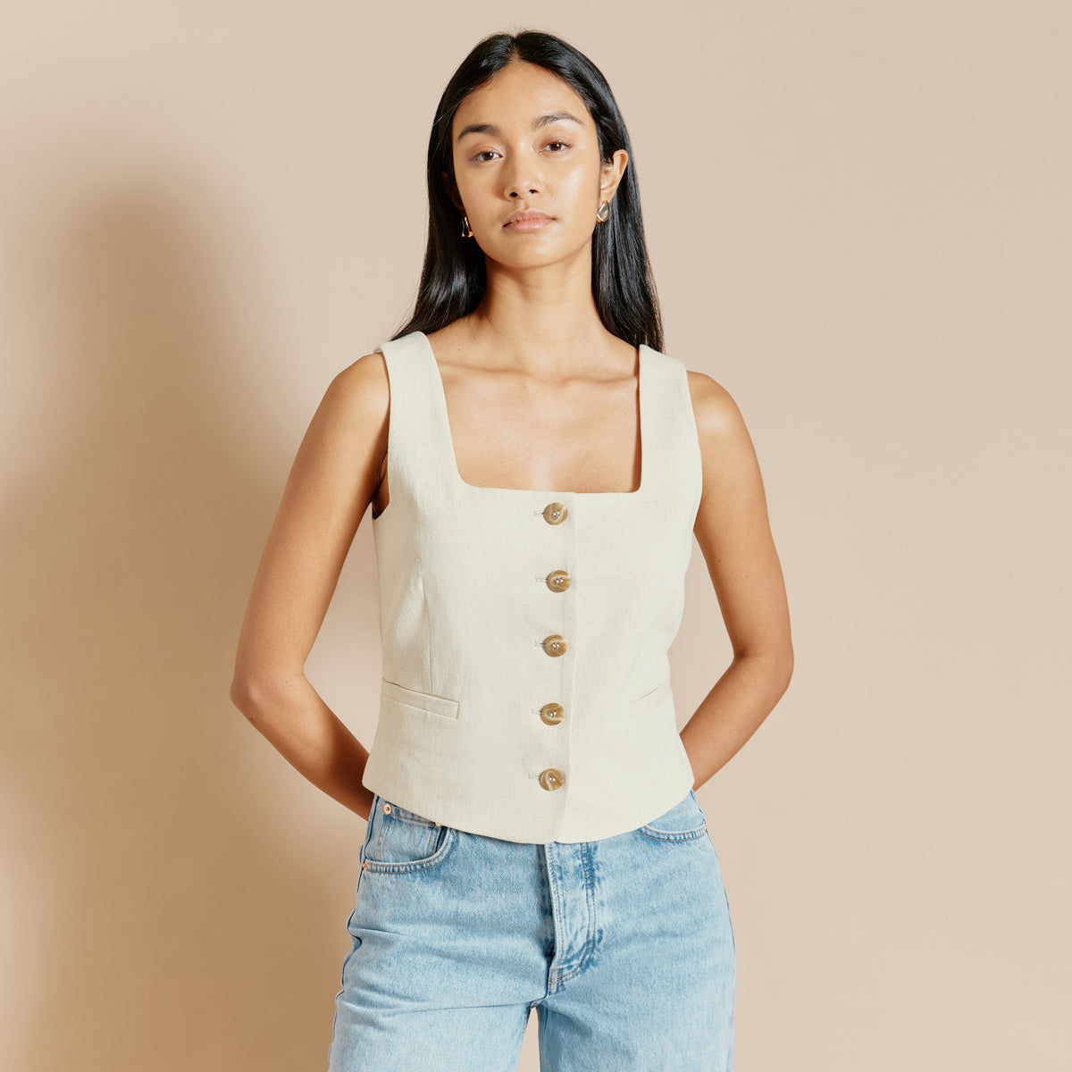 Linen Twill Button Top