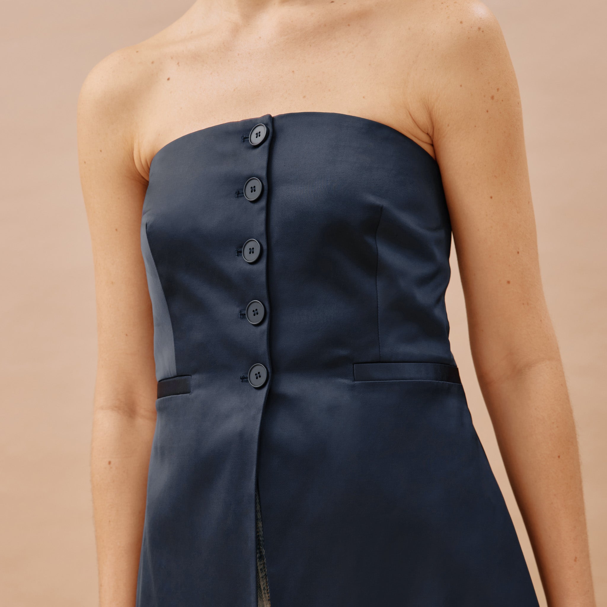 Re-Loved  Navy Satin Bandeau Top - Size 8