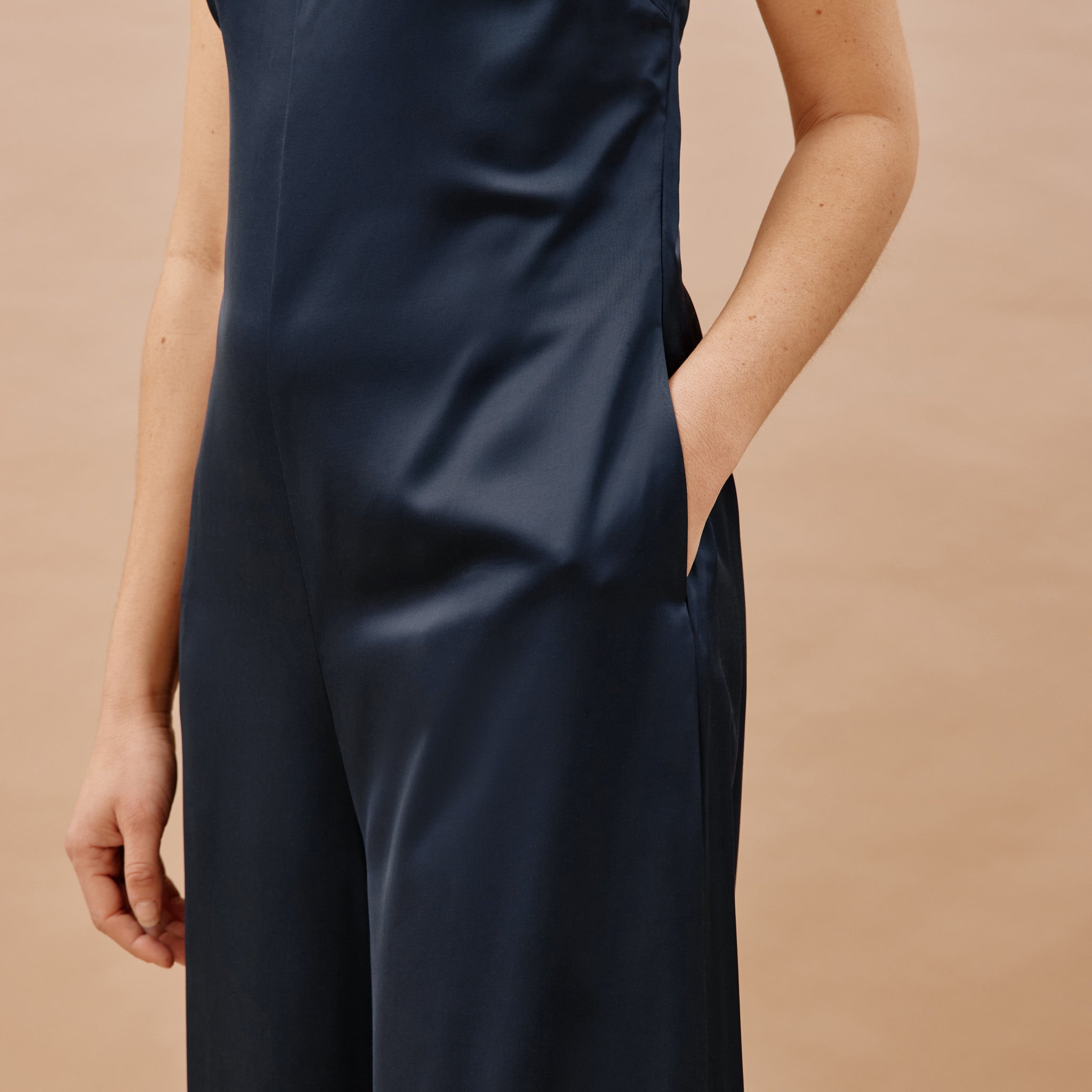 Navy Satin Bandeau Jumpsuit