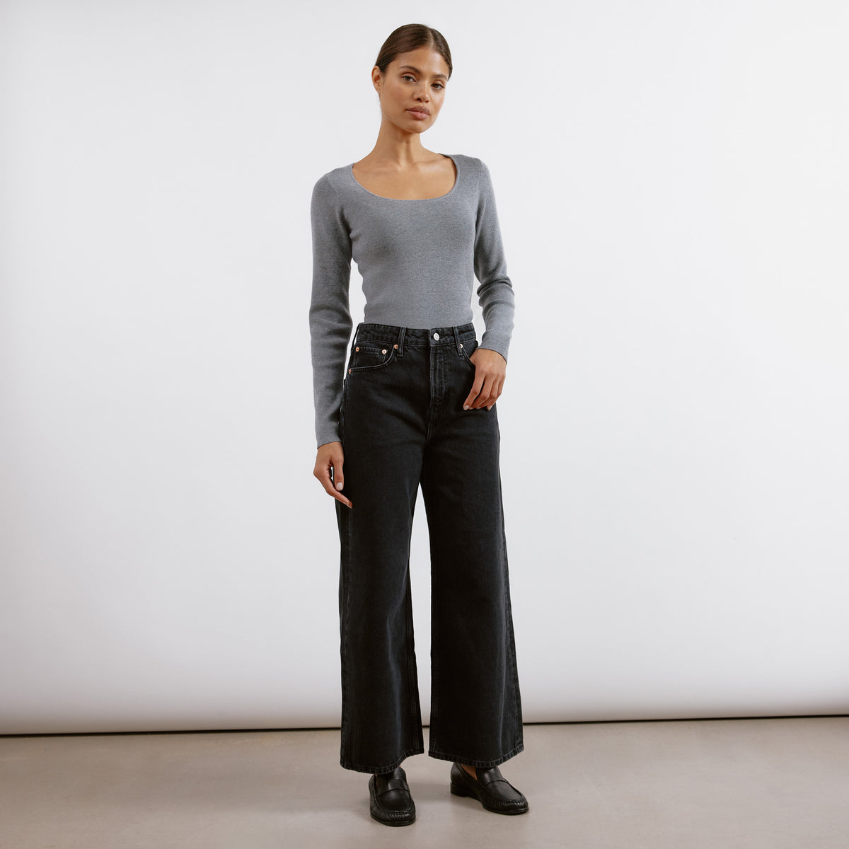 Black Wide-Leg Crop Jeans main image 0