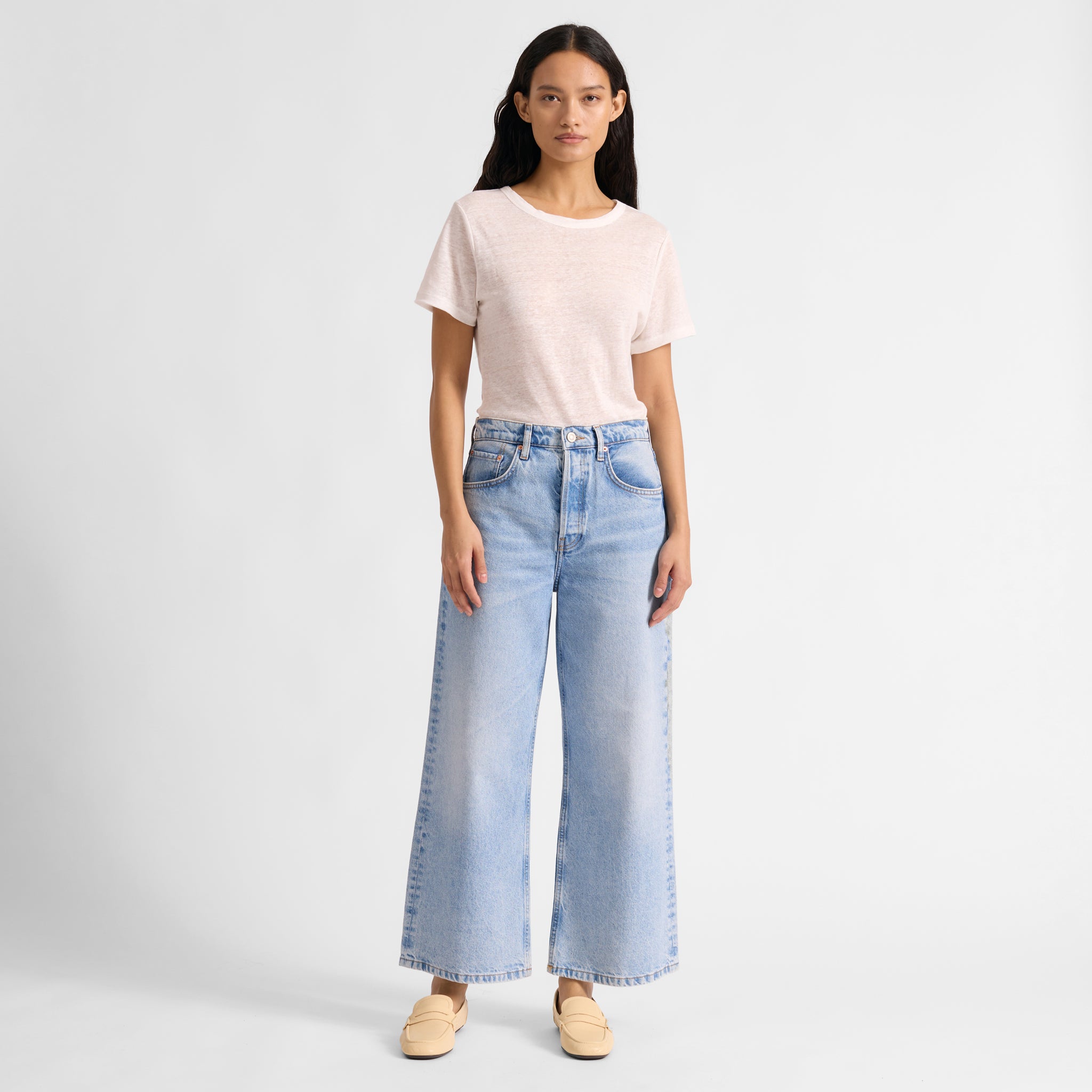 Light Wash Cropped Wide Leg Jeans