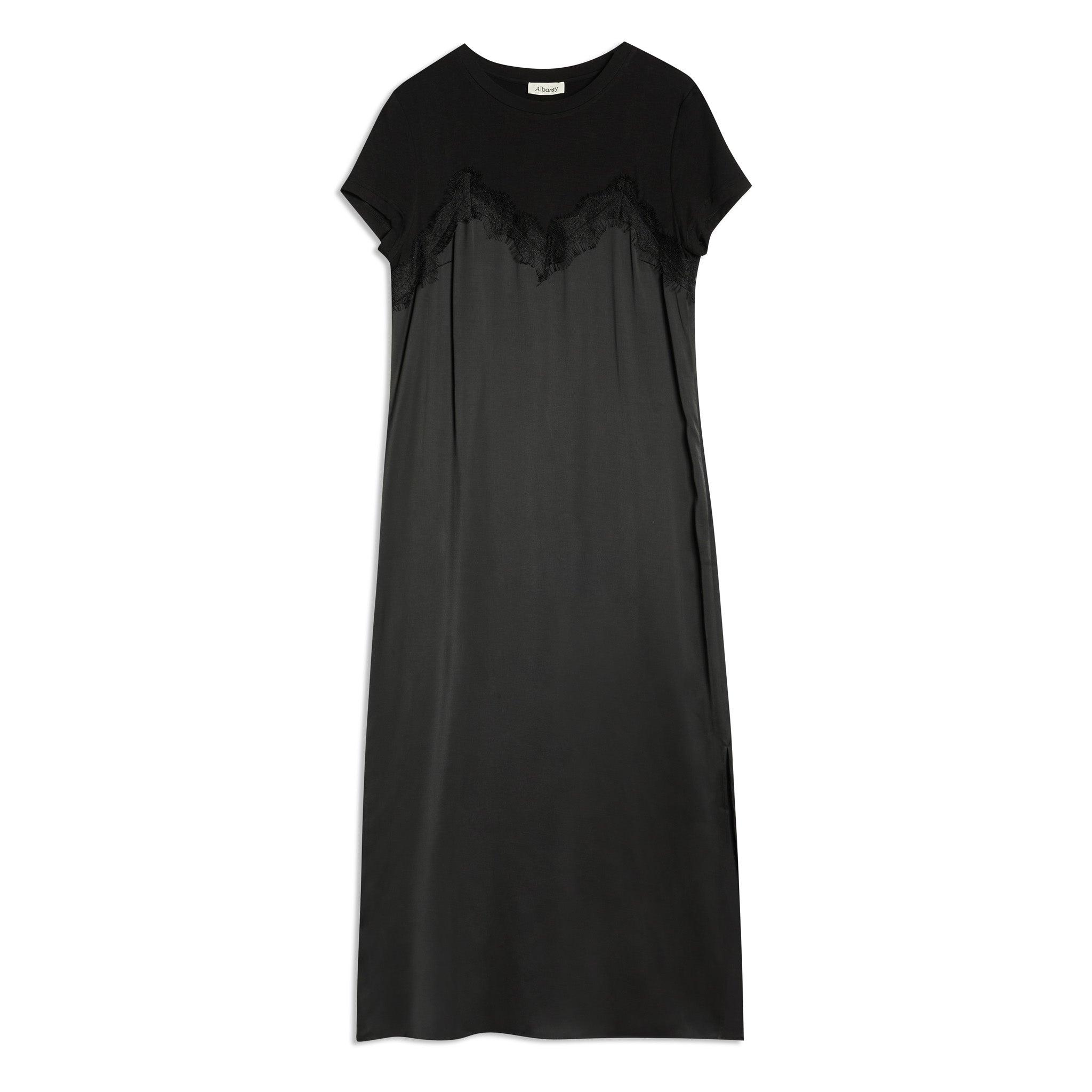 Black Satin & Lace Jersey Dress