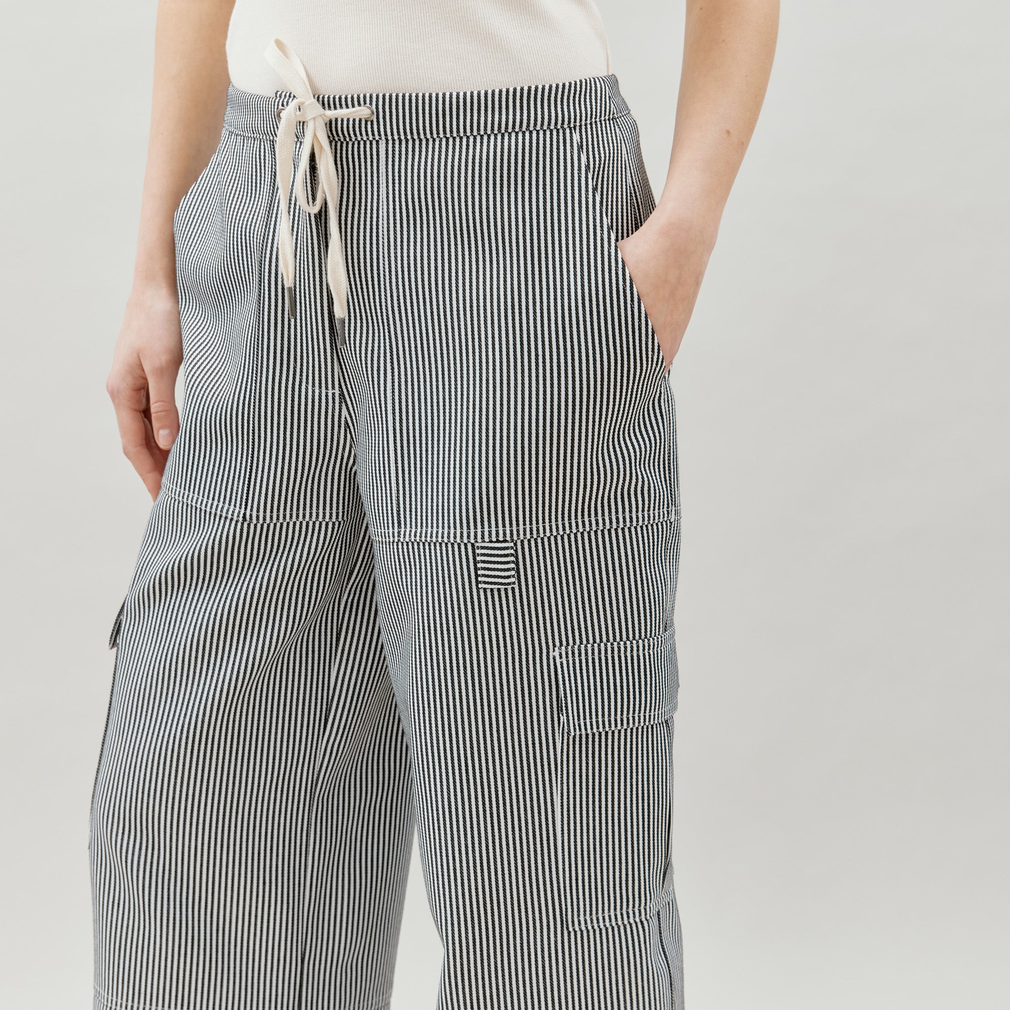 Cotton Ticking Stripe Cargo Trouser