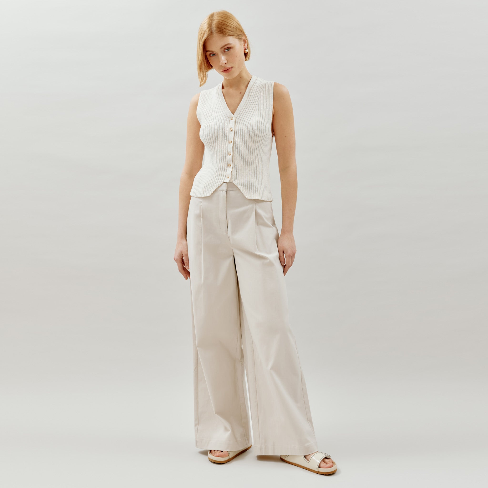 Re-Loved  Stone Super Wide Leg Trousers - Size 16