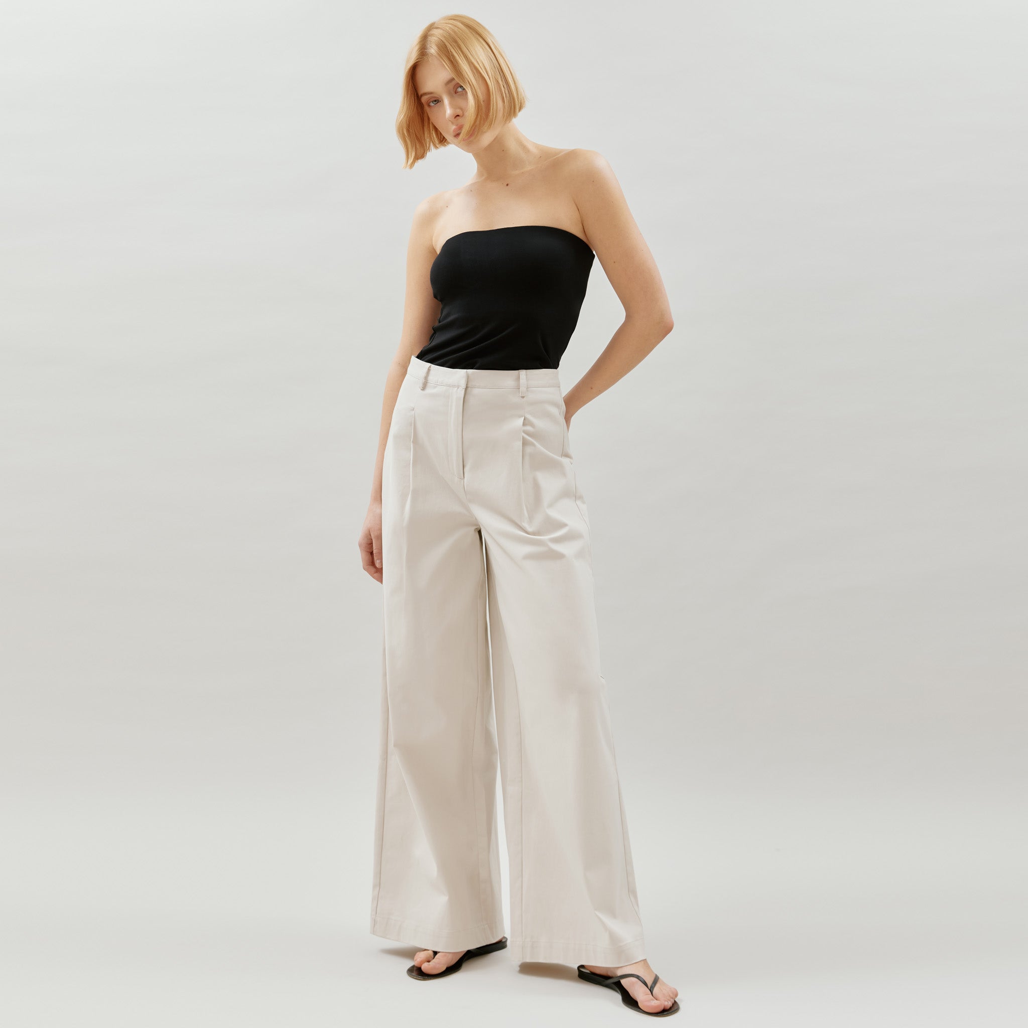 Re-Loved  Stone Super Wide Leg Trousers - Size 16