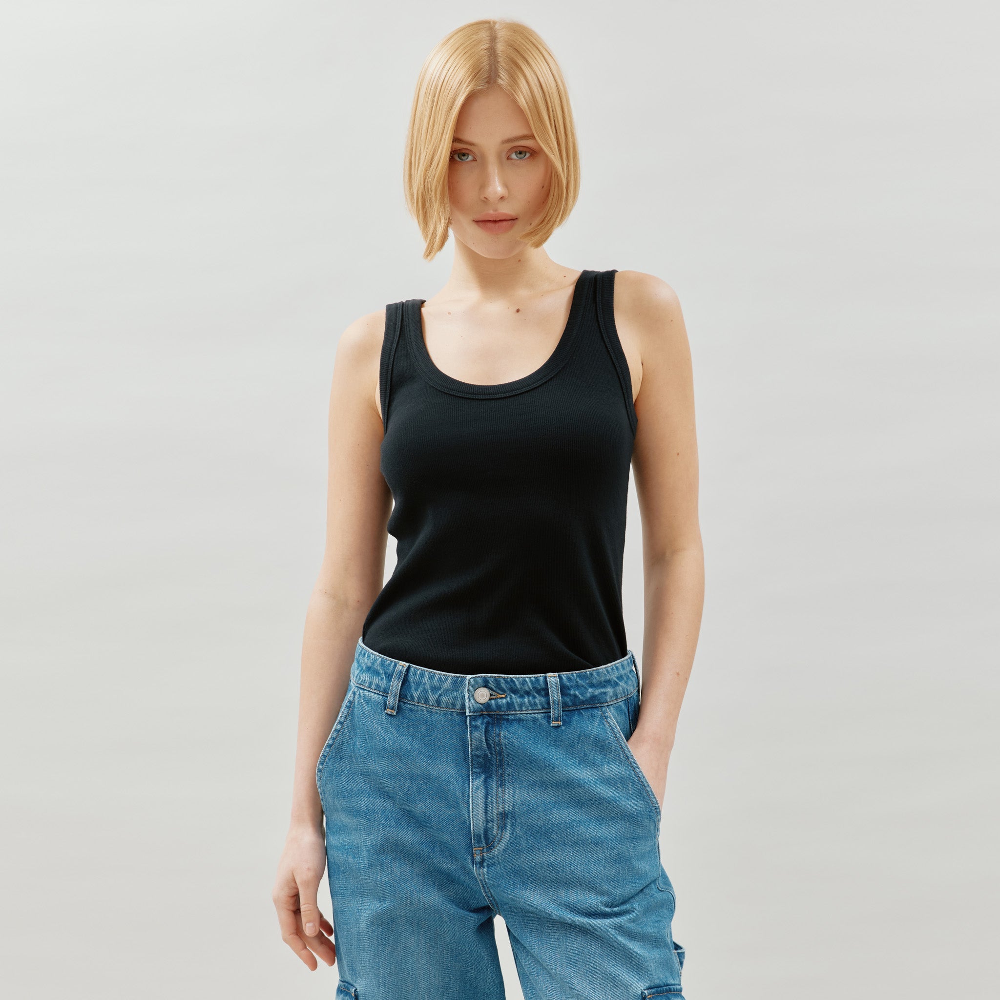 Re-Loved  Black Scoop Rib Vest - Size 10