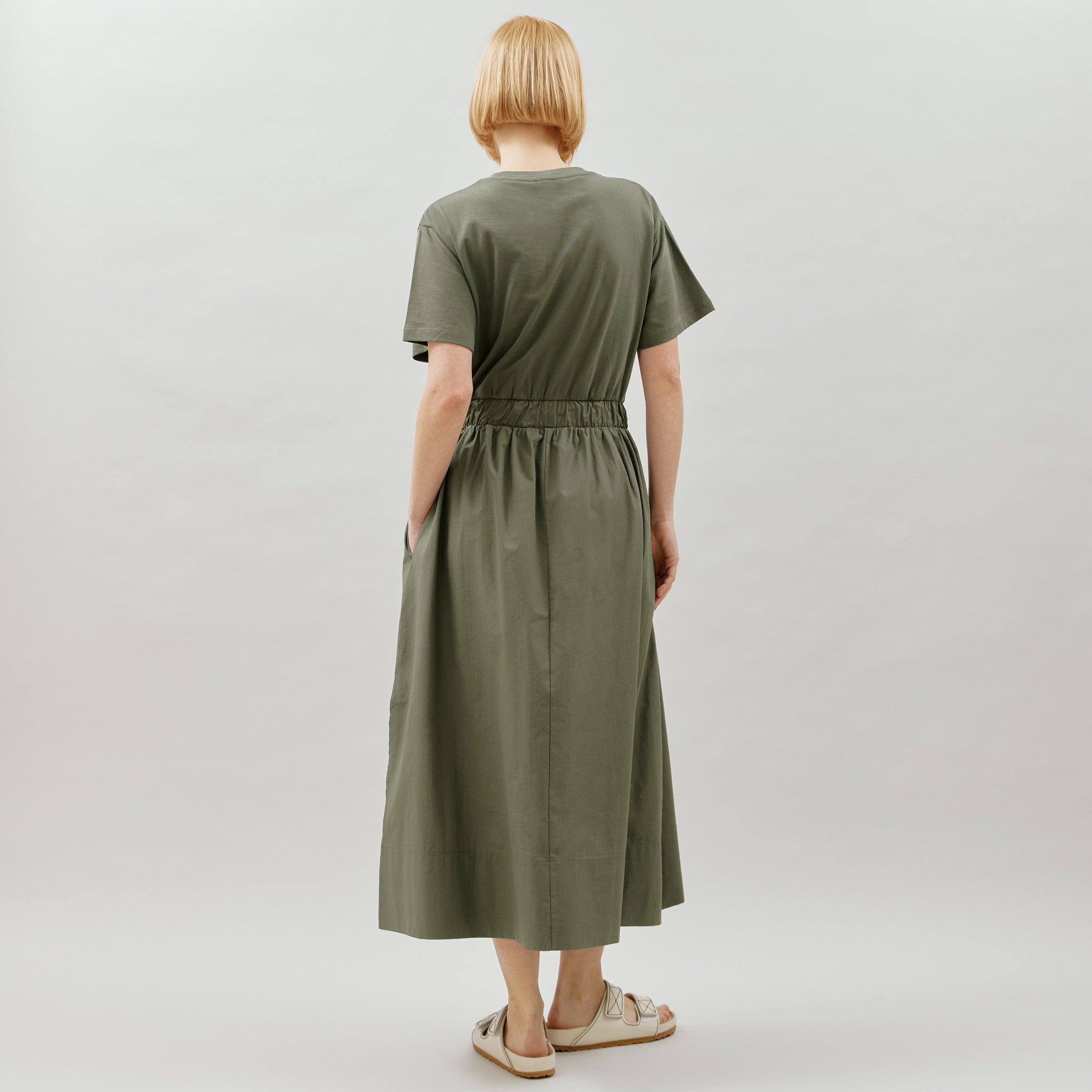 Re-Loved  Khaki Woven Mix T-Shirt Dress - Size 12