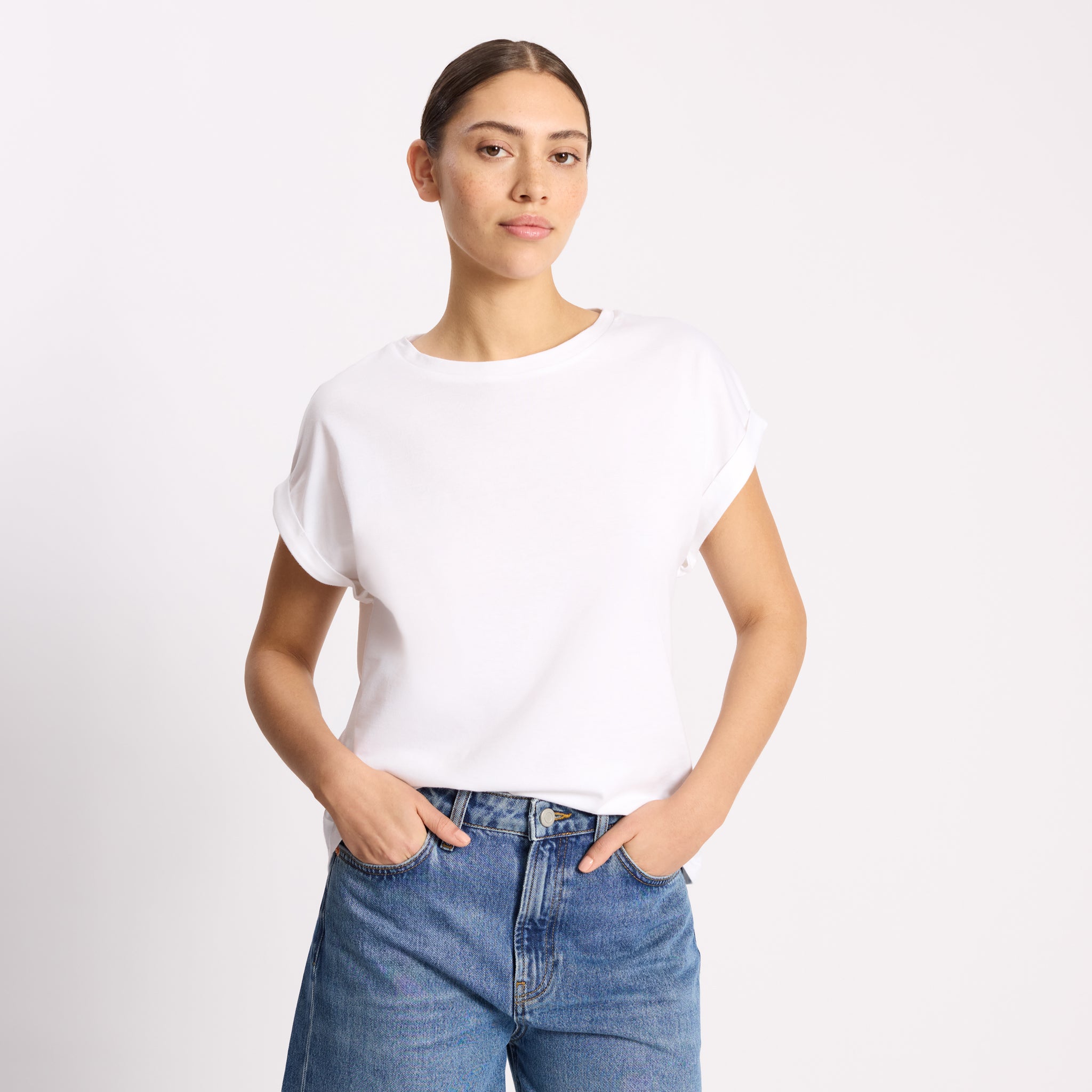 White Roll Back T Shirt