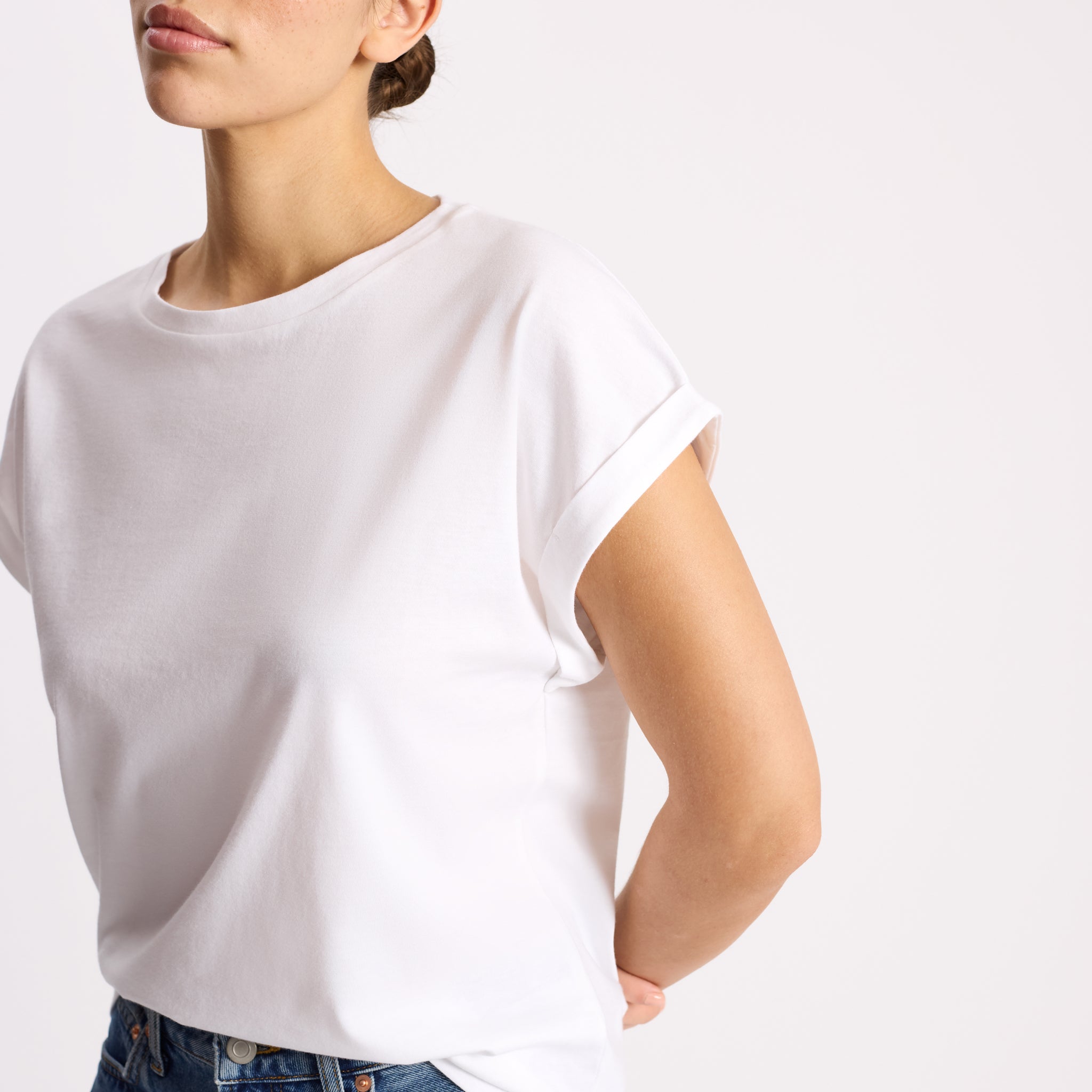 White Roll Back T Shirt