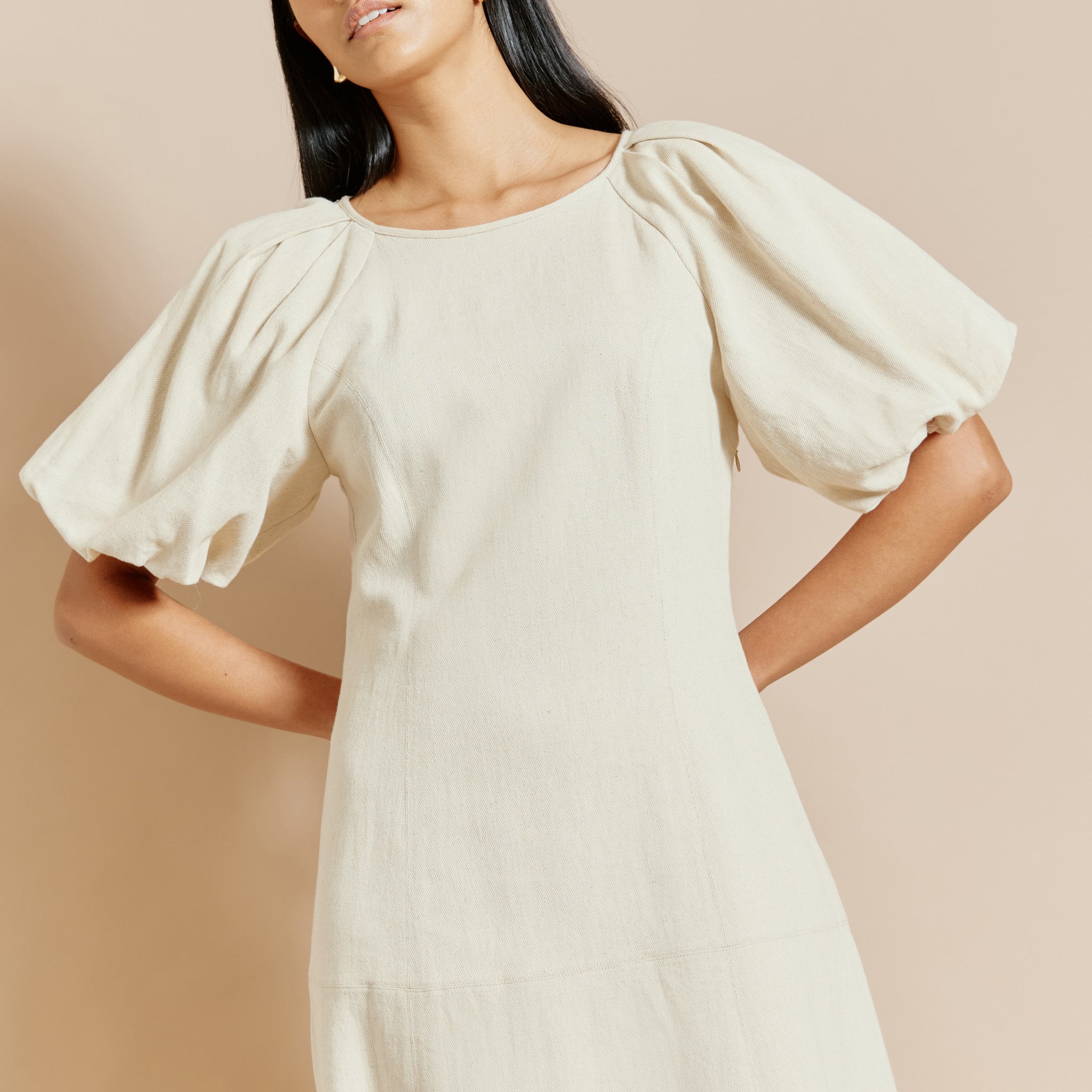 Re-Loved Linen Twill Puff Sleeve Dress - Size 16