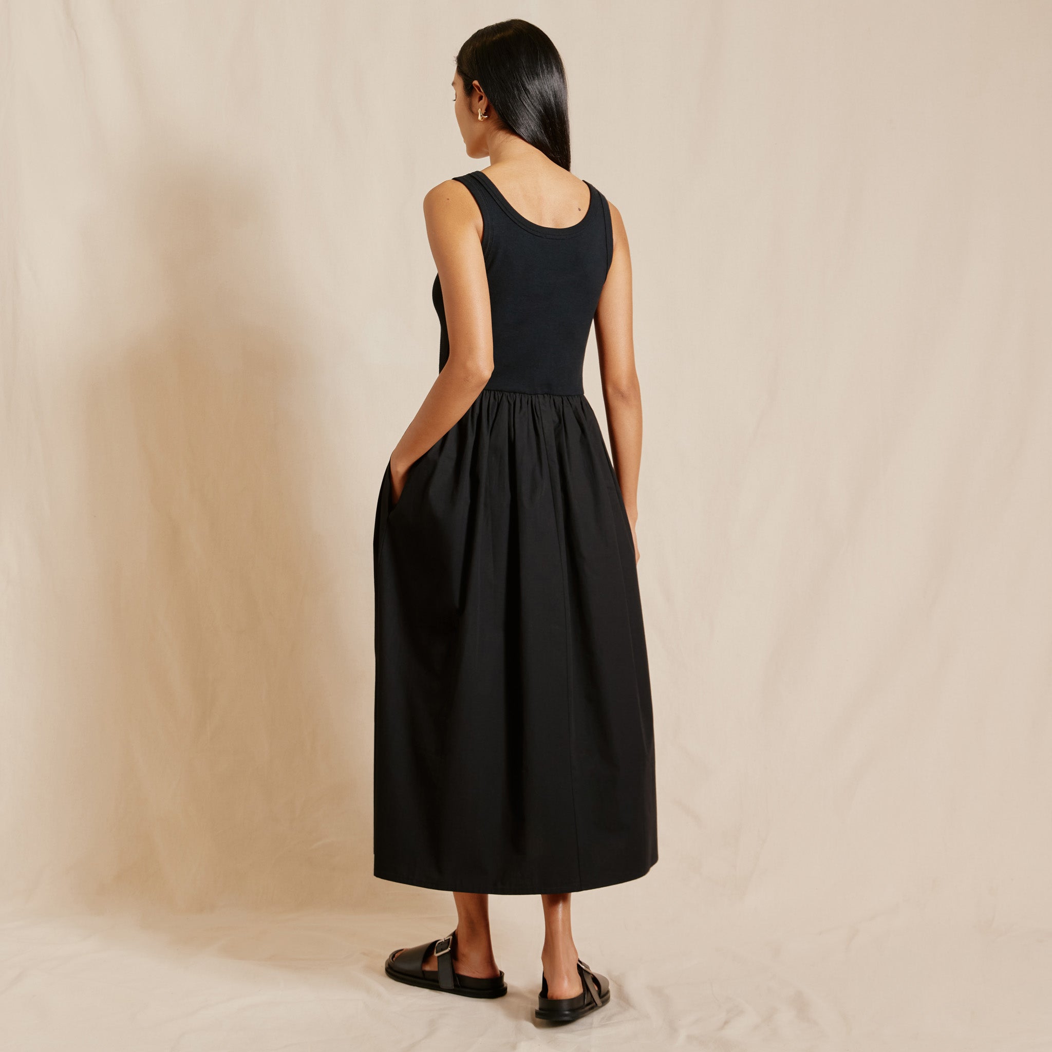 Black Jersey & Woven Mix Vest Dress