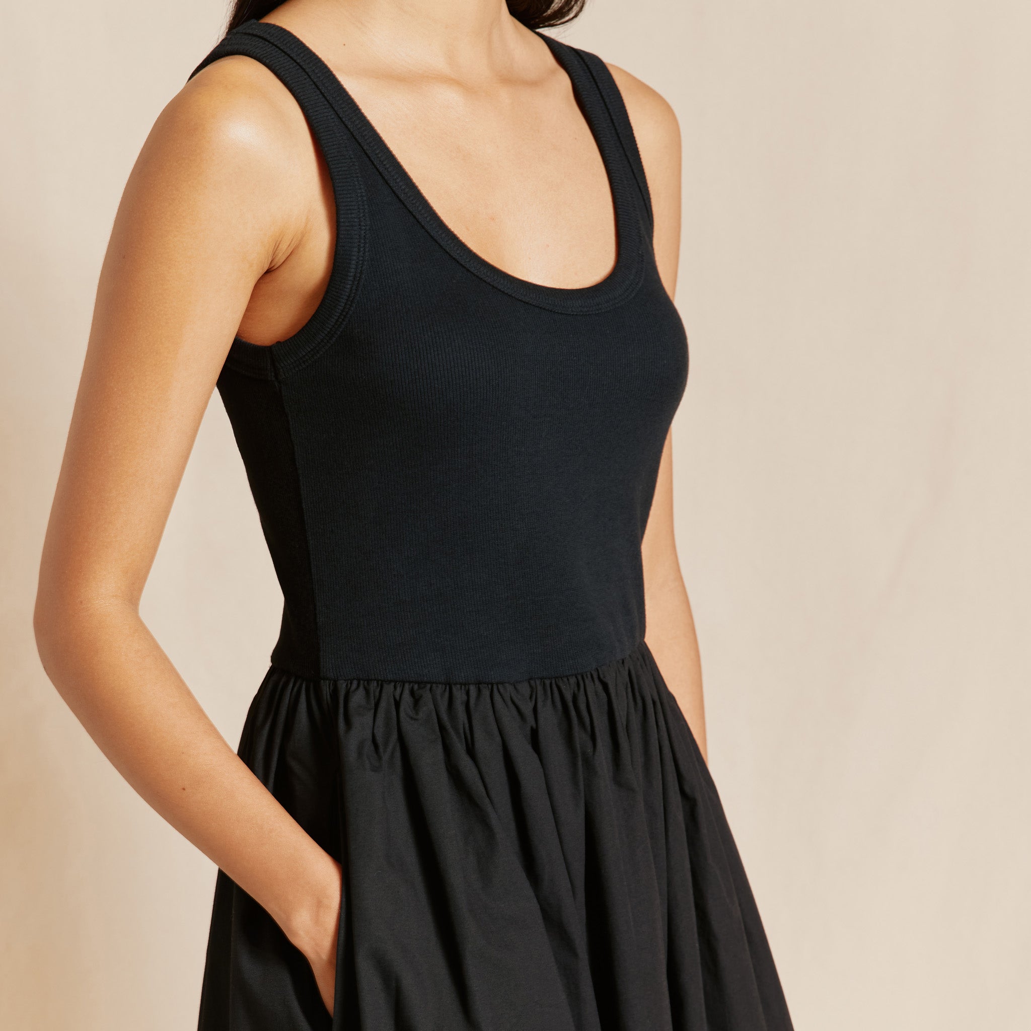 Black Jersey & Woven Mix Vest Dress