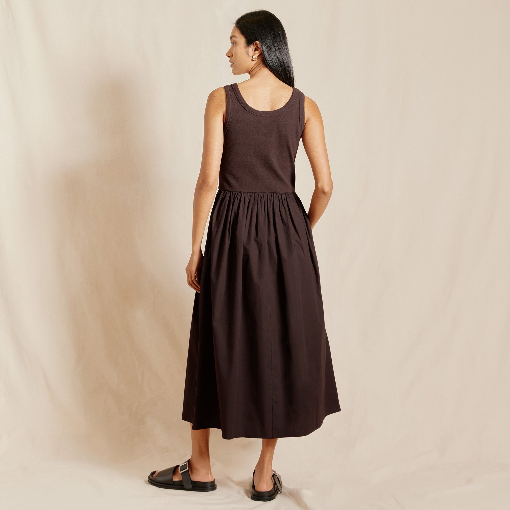 Jersey Vest Dress Chocolate Sustainable Womenswear Albaray