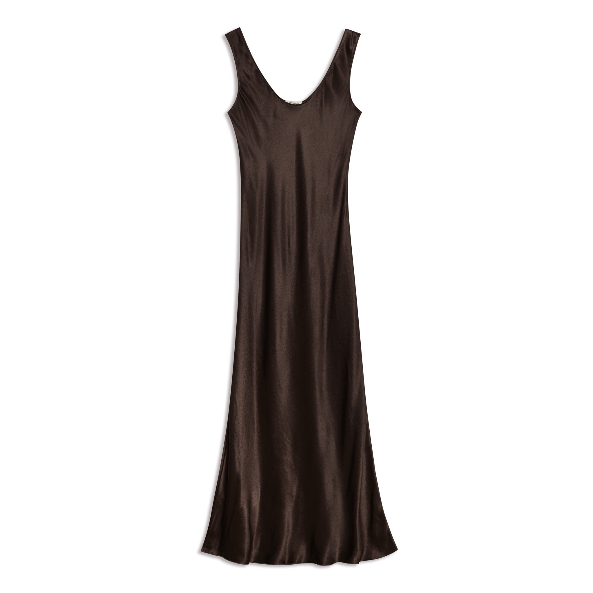 Re-Loved  Chocolate Satin Scoop Neck Dress - Size 8