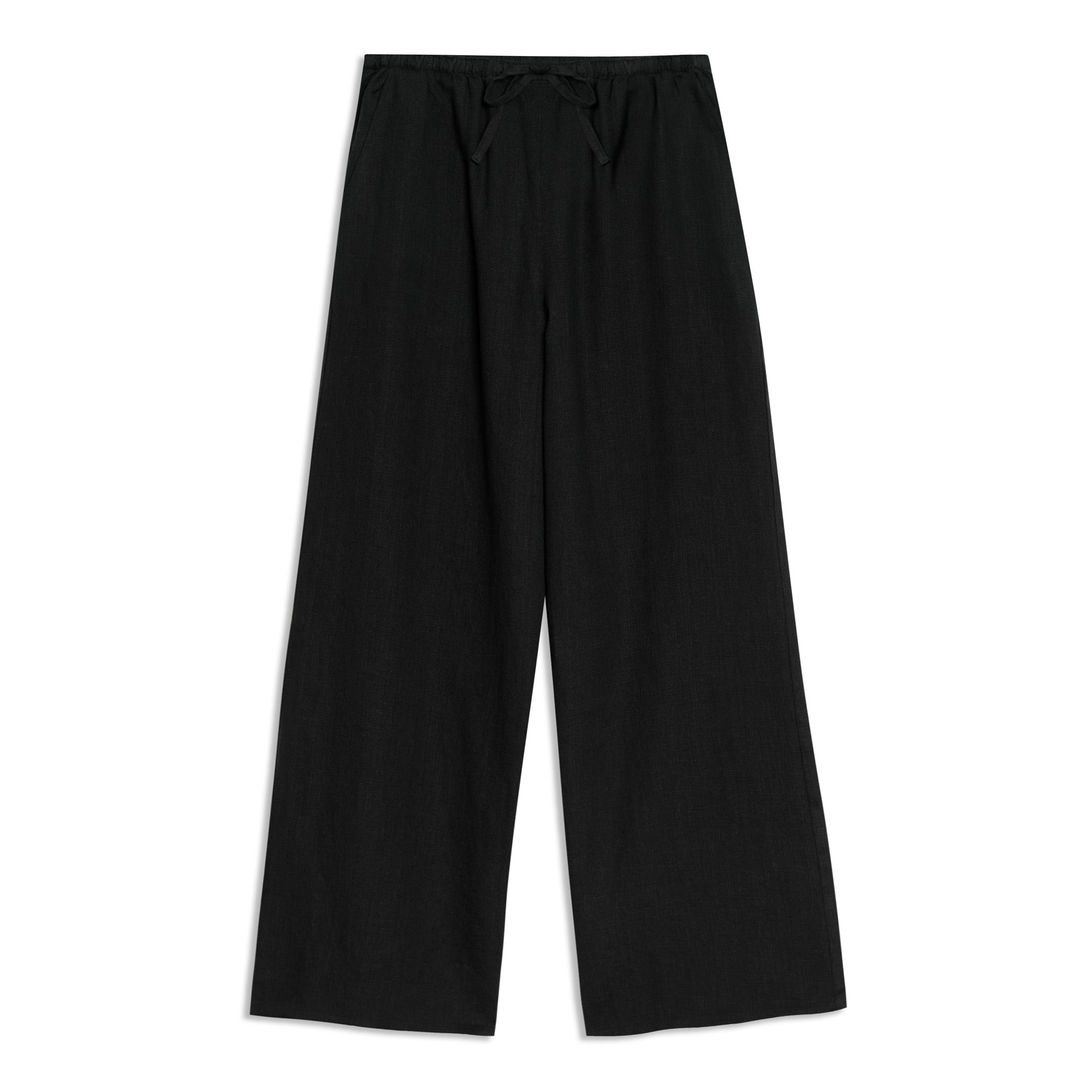 Re-Loved Black Linen Drawstring Trousers Size 14