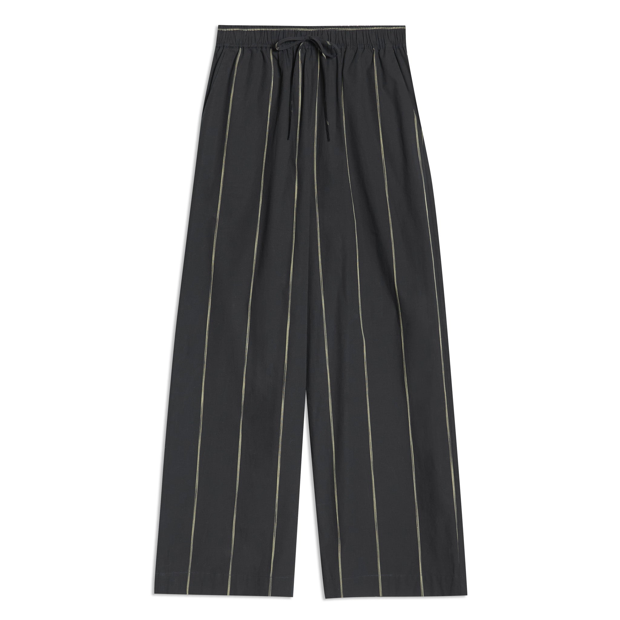 Re-Loved  Black Cotton Stripe Trouser - Size 14