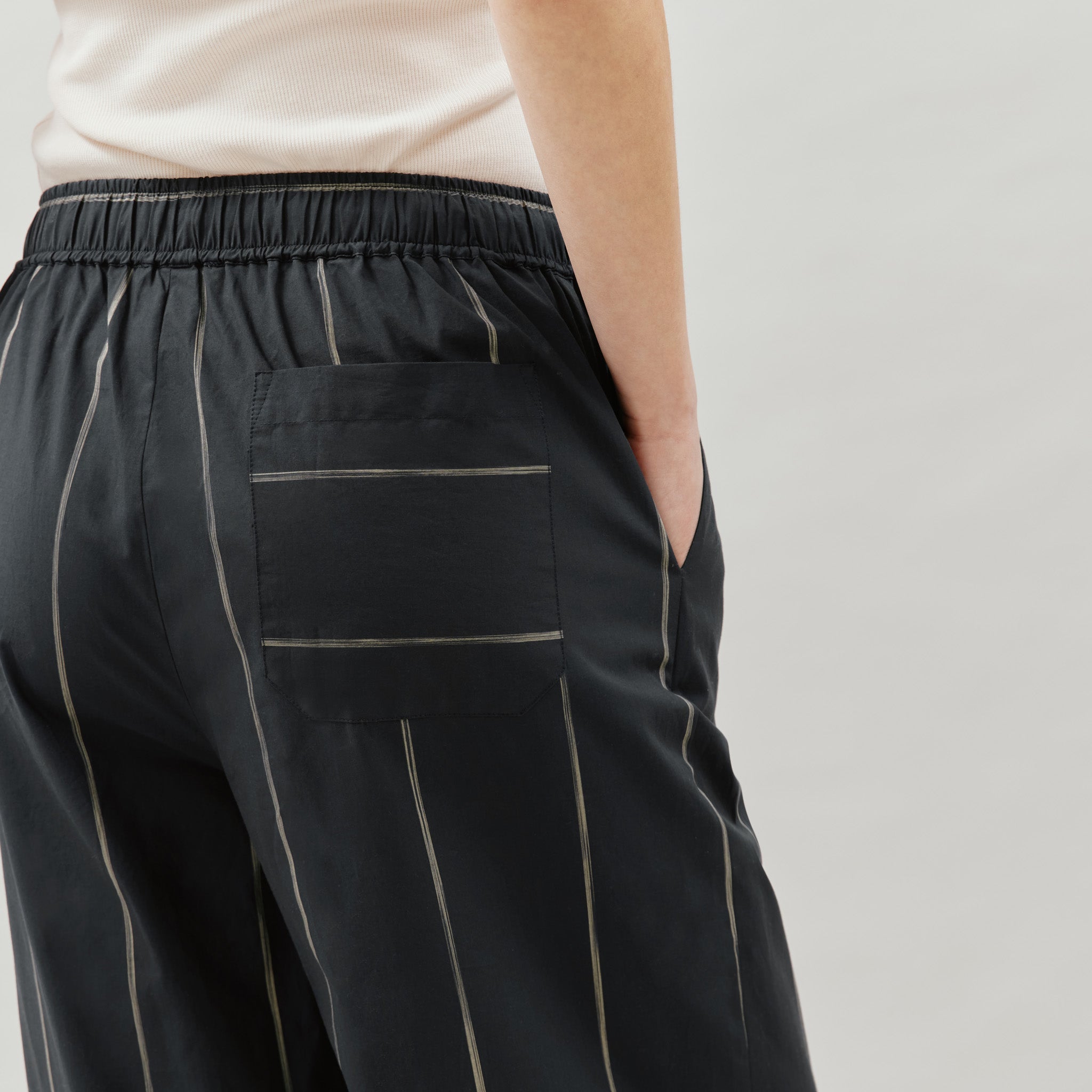 Re-Loved  Black Cotton Stripe Trouser - Size 14