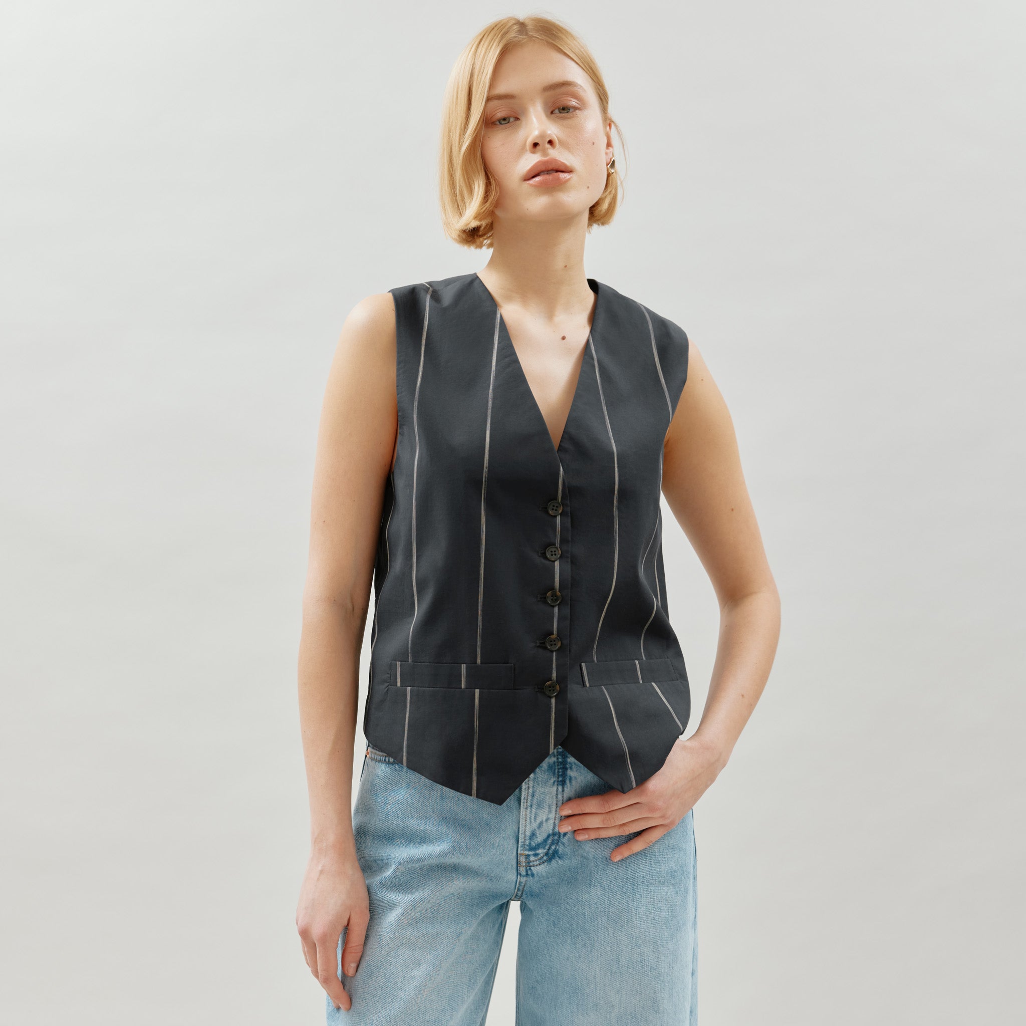 Black Cotton Stripe Waistcoat