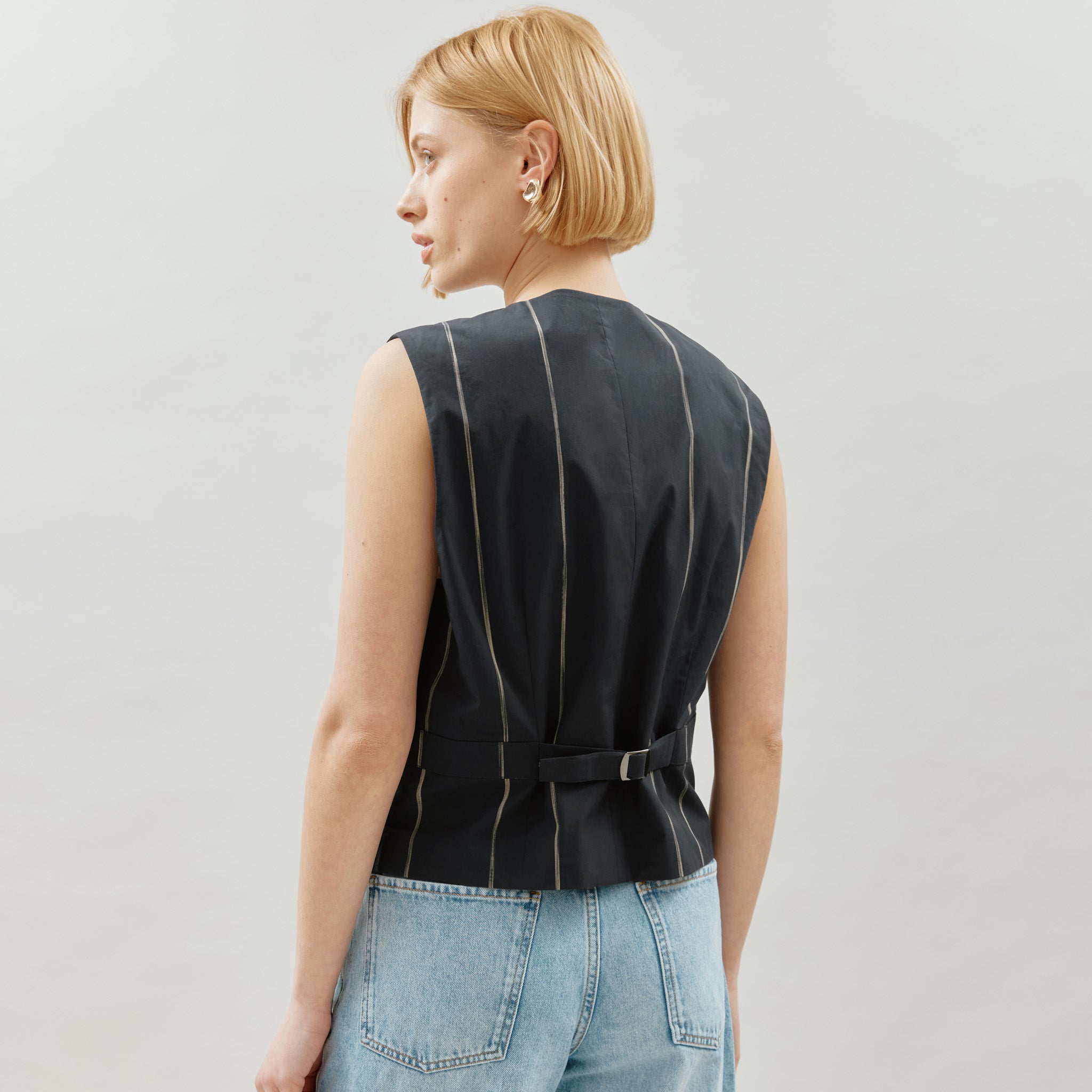 Black Cotton Stripe Waistcoat