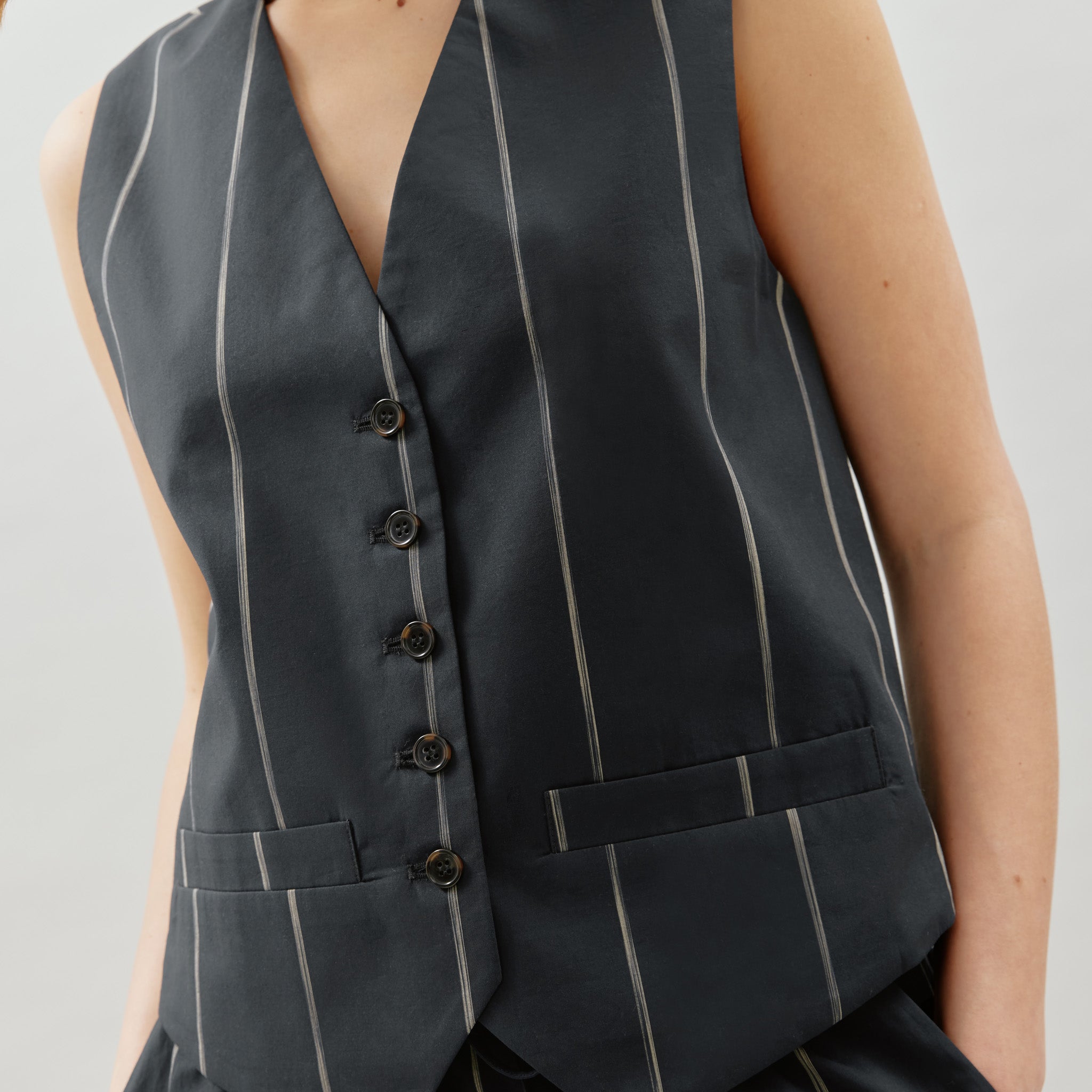 Black Cotton Stripe Waistcoat