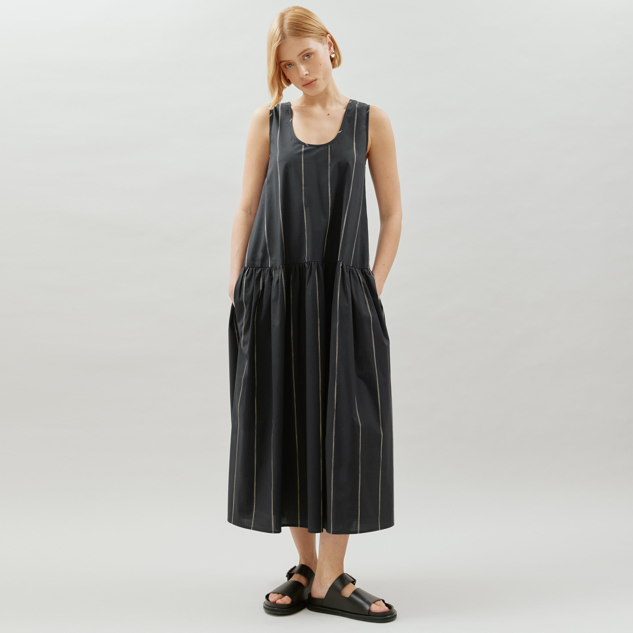 Re-Loved Black Cotton Stripe Dress - Size 10