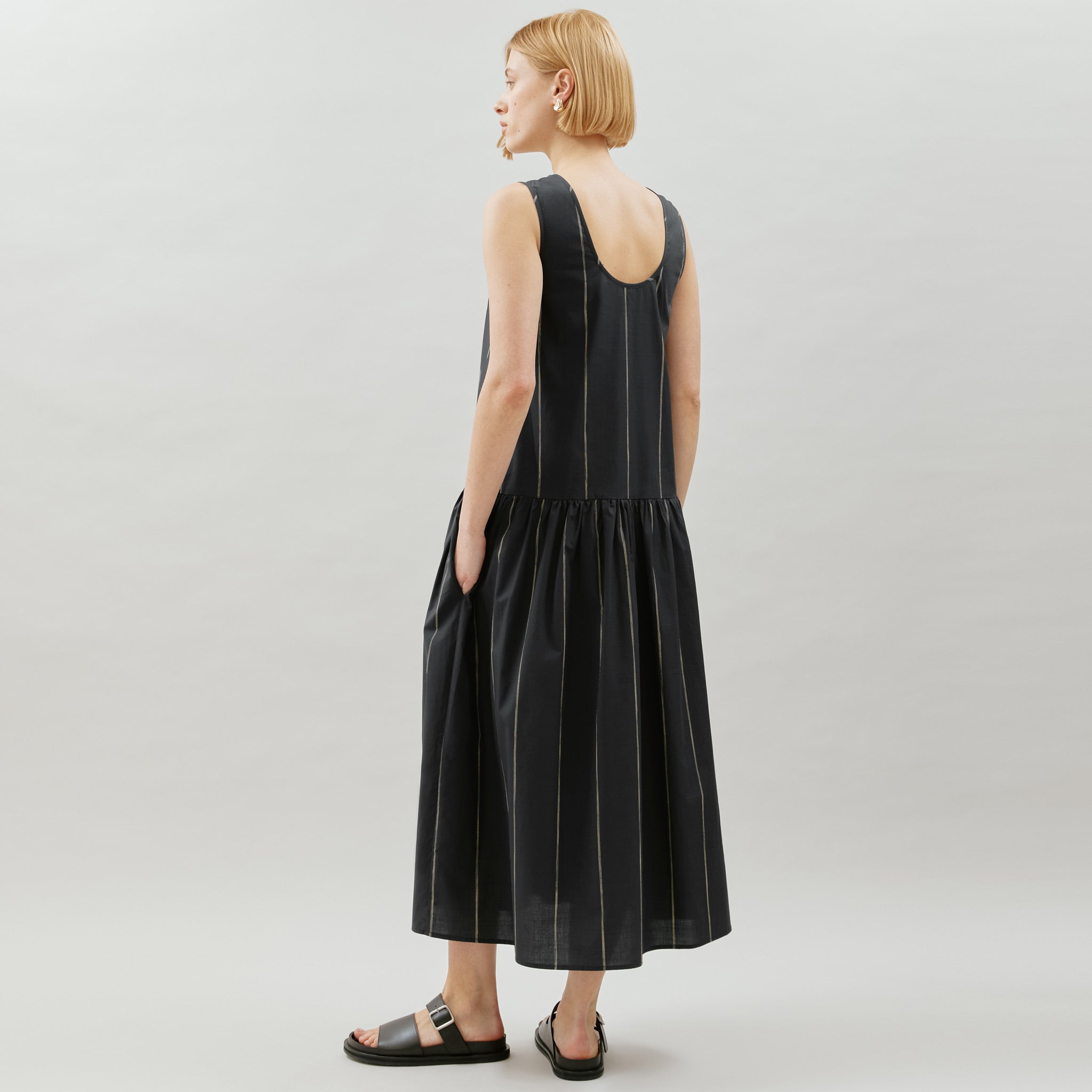 Re-Loved  Black Cotton Stripe Dress - Size 10