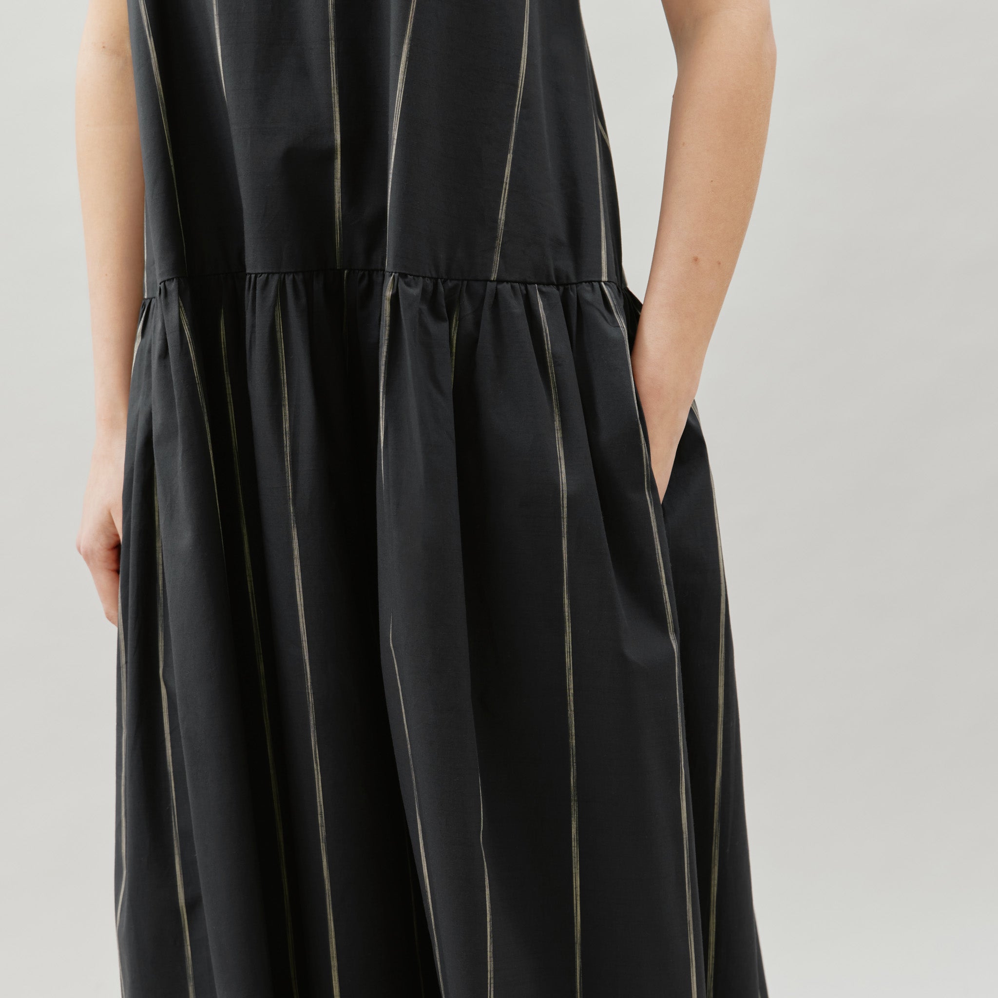 Re-Loved Black Cotton Stripe Dress - Size 10