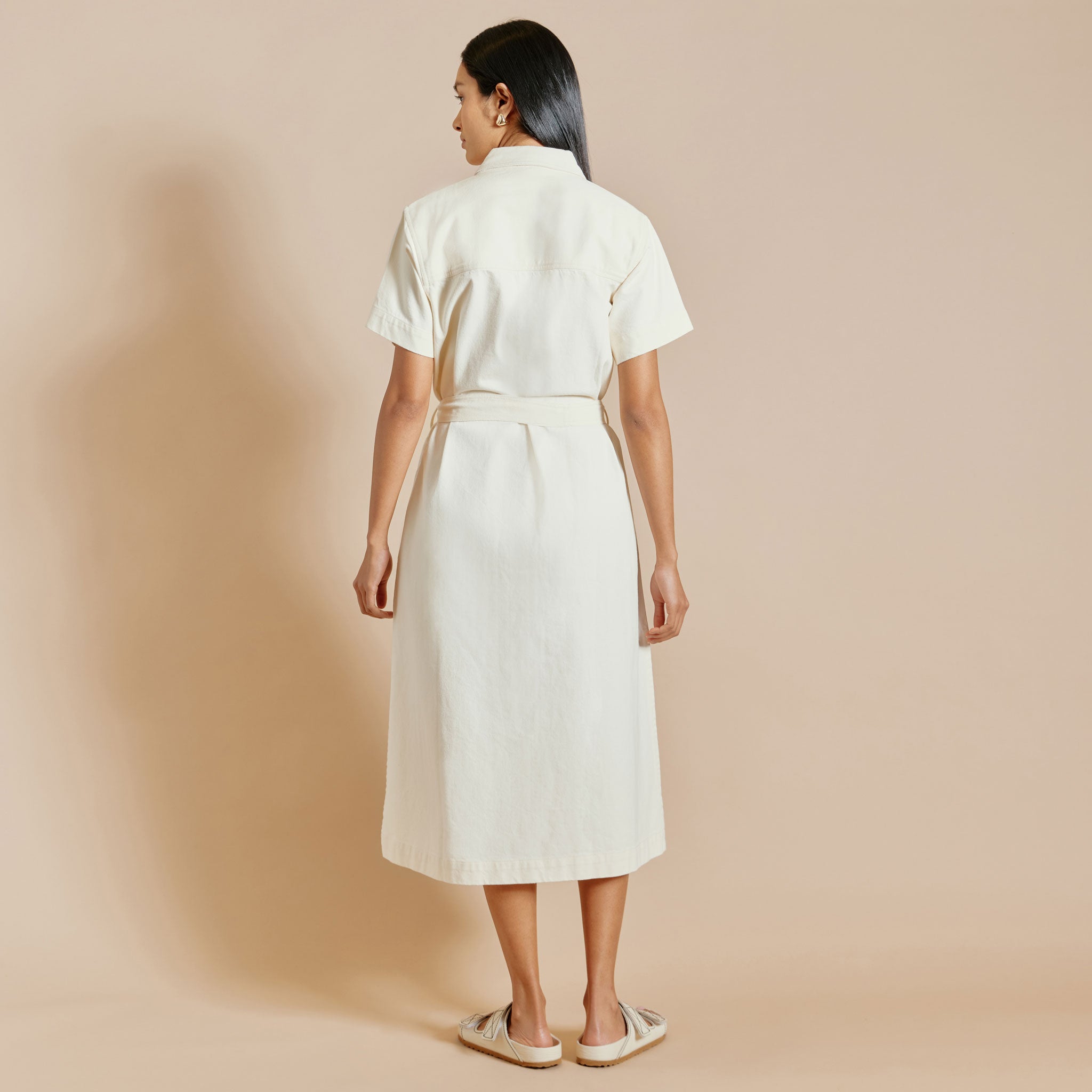 Re-Loved  Ecru Denim Belted Dress - 14